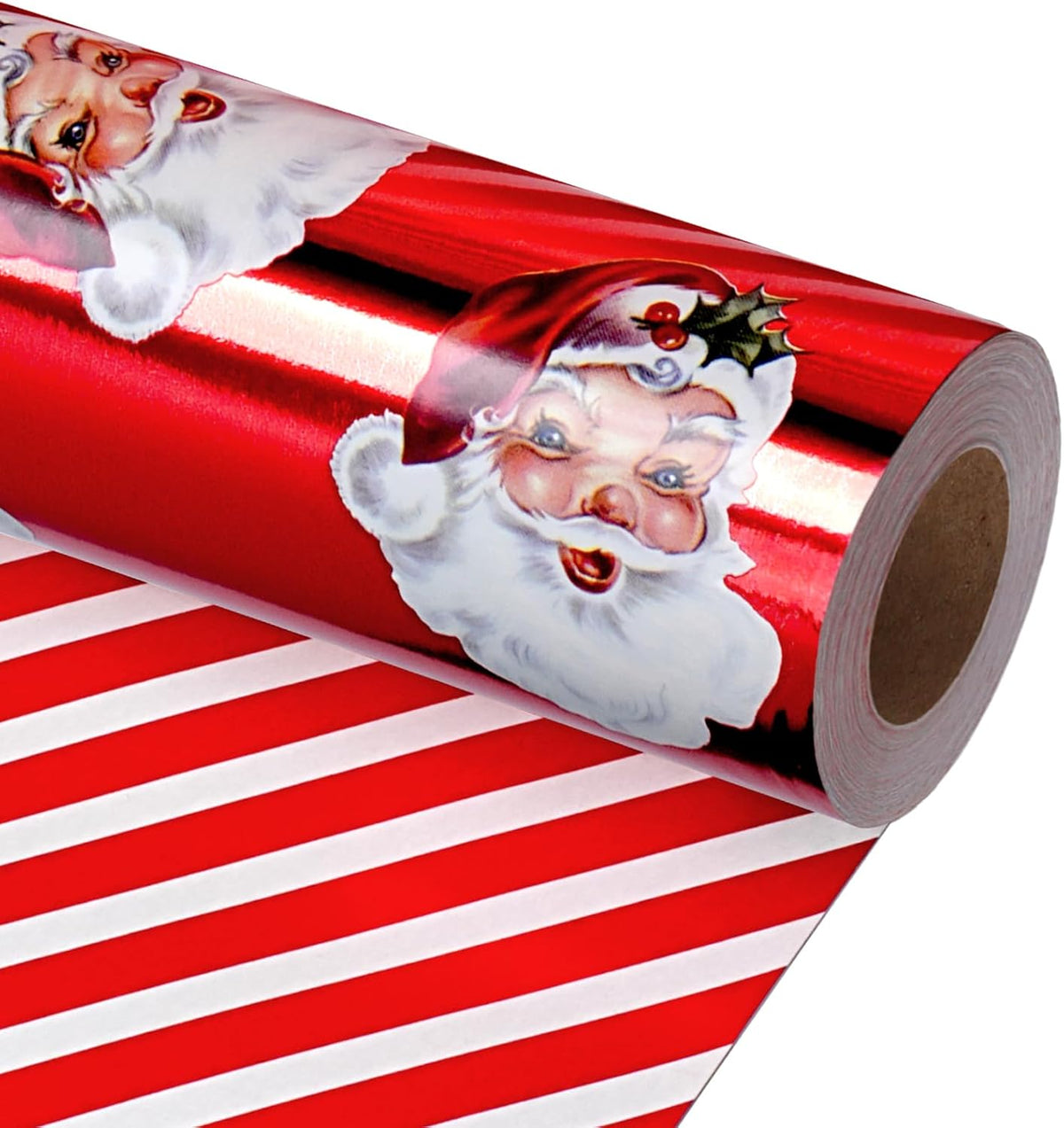 WRAPLA Reversible Christmas Wrapping Paper, Candy Cane Stripes 43cm x 10m
