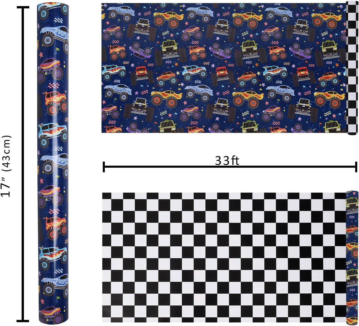 WRAPLA Colorful Wrapping Paper Roll - 17 Inches X 33 Feet (43cm X 10m) - Foil Happy Birthday and Cake Design Gift Wrap Stone Paper for Birthday, Baby Shower, Party, Holiday