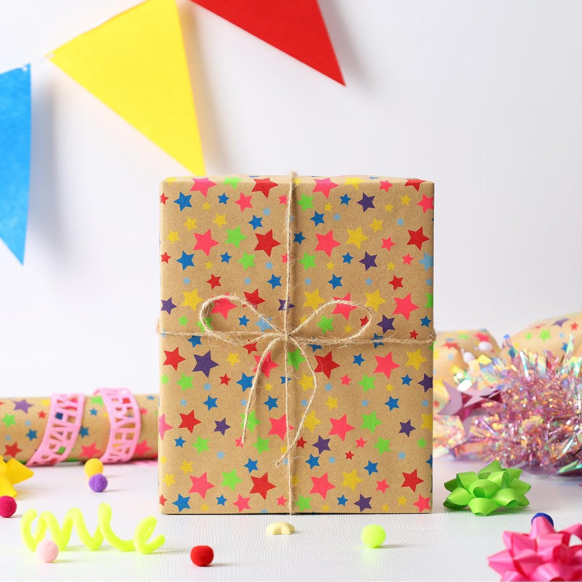 WRAPLA Kraft Birthday Wrapping Paper Colorful Balloons Design for Holiday