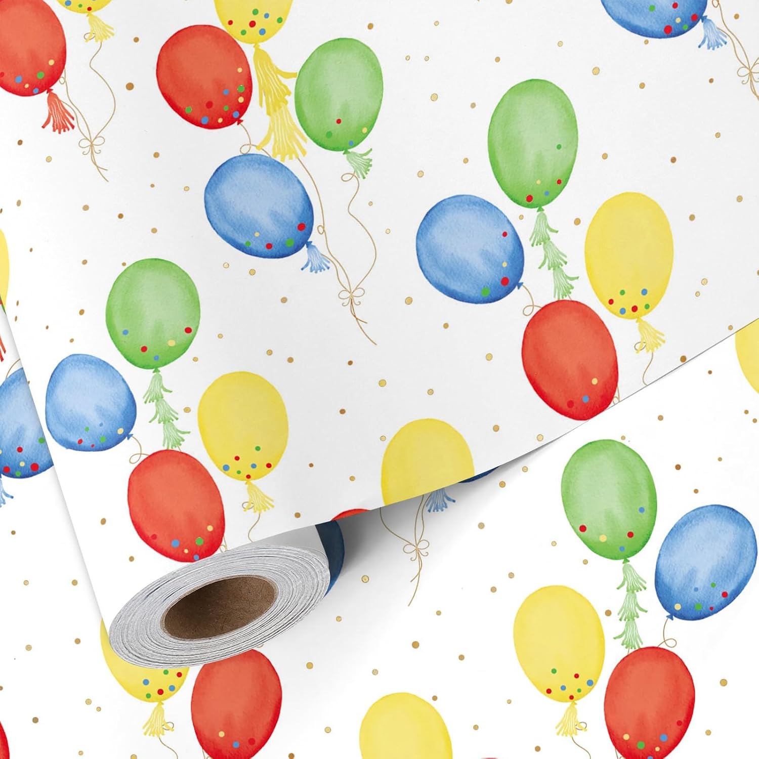 WRAPLA Birthday Balloons Wrapping Paper for Boys Girls 43cm x 10m