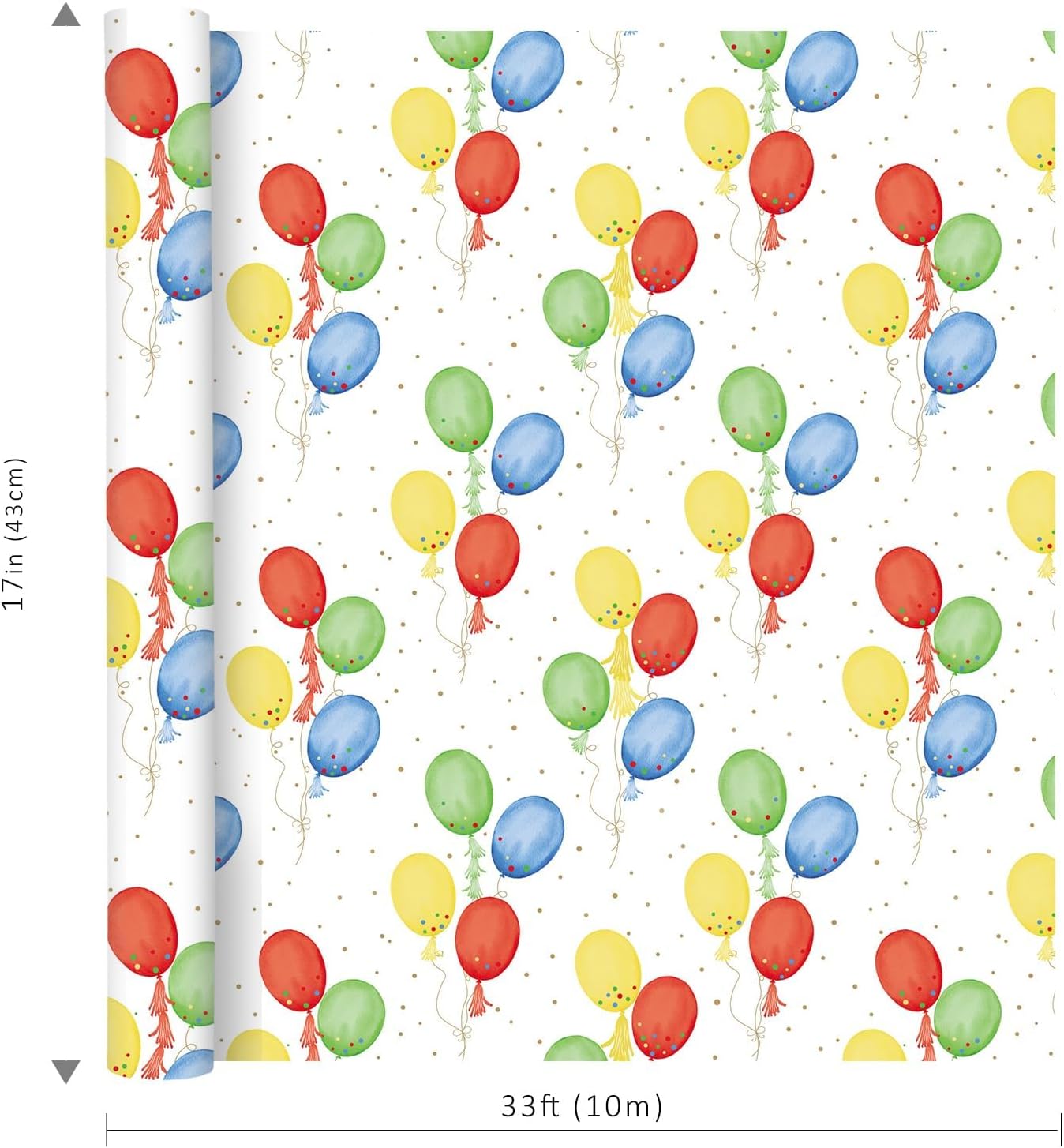 WRAPLA Birthday Balloons Wrapping Paper for Boys Girls 43cm x 10m