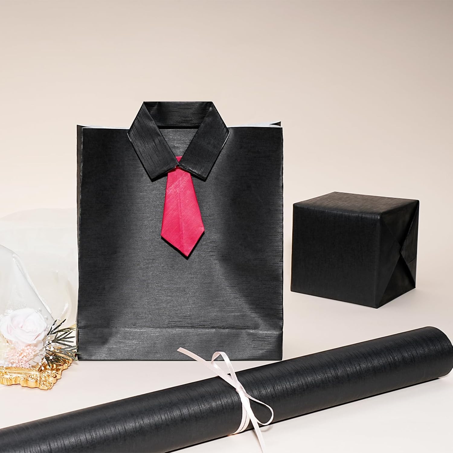 WRAPLA Black Kraft Wrapping Paper Solid Color Matte Textured Paper