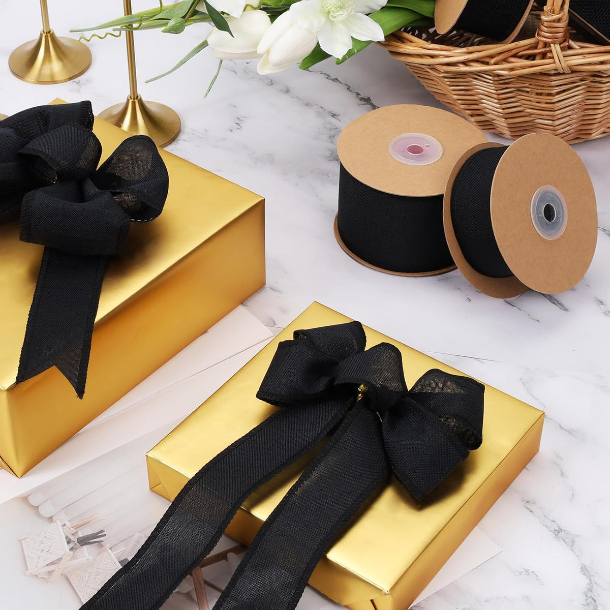 1.5 Inch Black Burlap Wired Ribbon, Halloween Crafts & Gift Wrapping