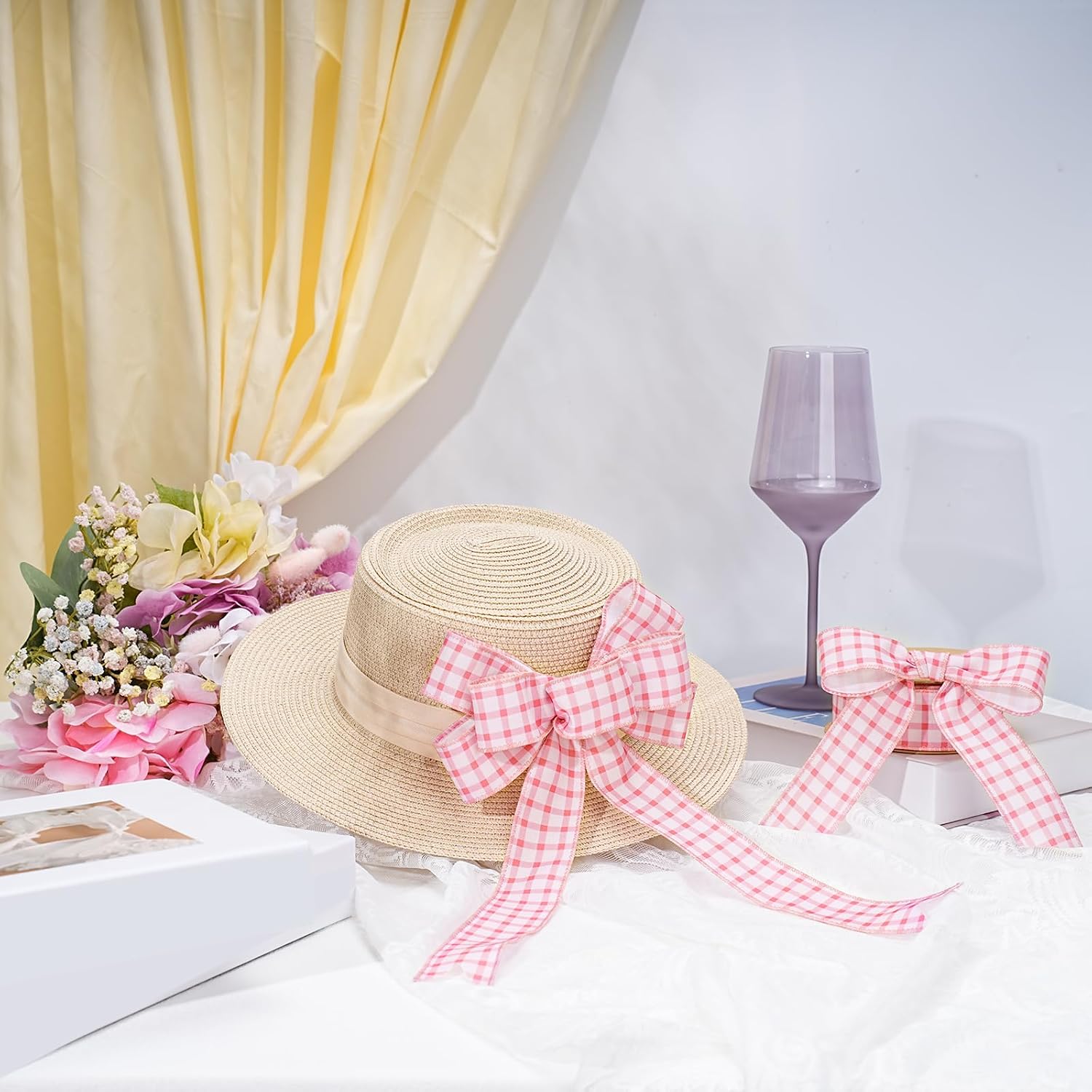 Pink Gingham Burlap Ribbon Wired 1.5 Inch x 10 Yards