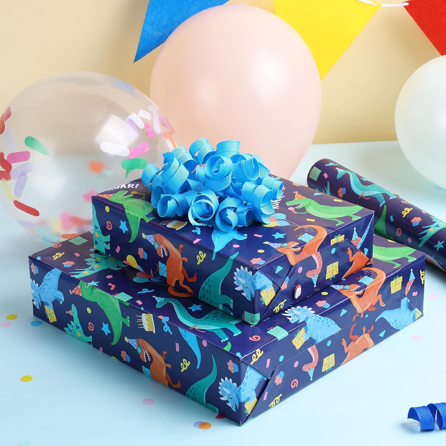 WRAPLA Colorful Wrapping Paper Roll - 17 Inches X 33 Feet (43cm X 10m) - Foil Happy Birthday and Cake Design Gift Wrap Stone Paper for Birthday, Baby Shower, Party, Holiday