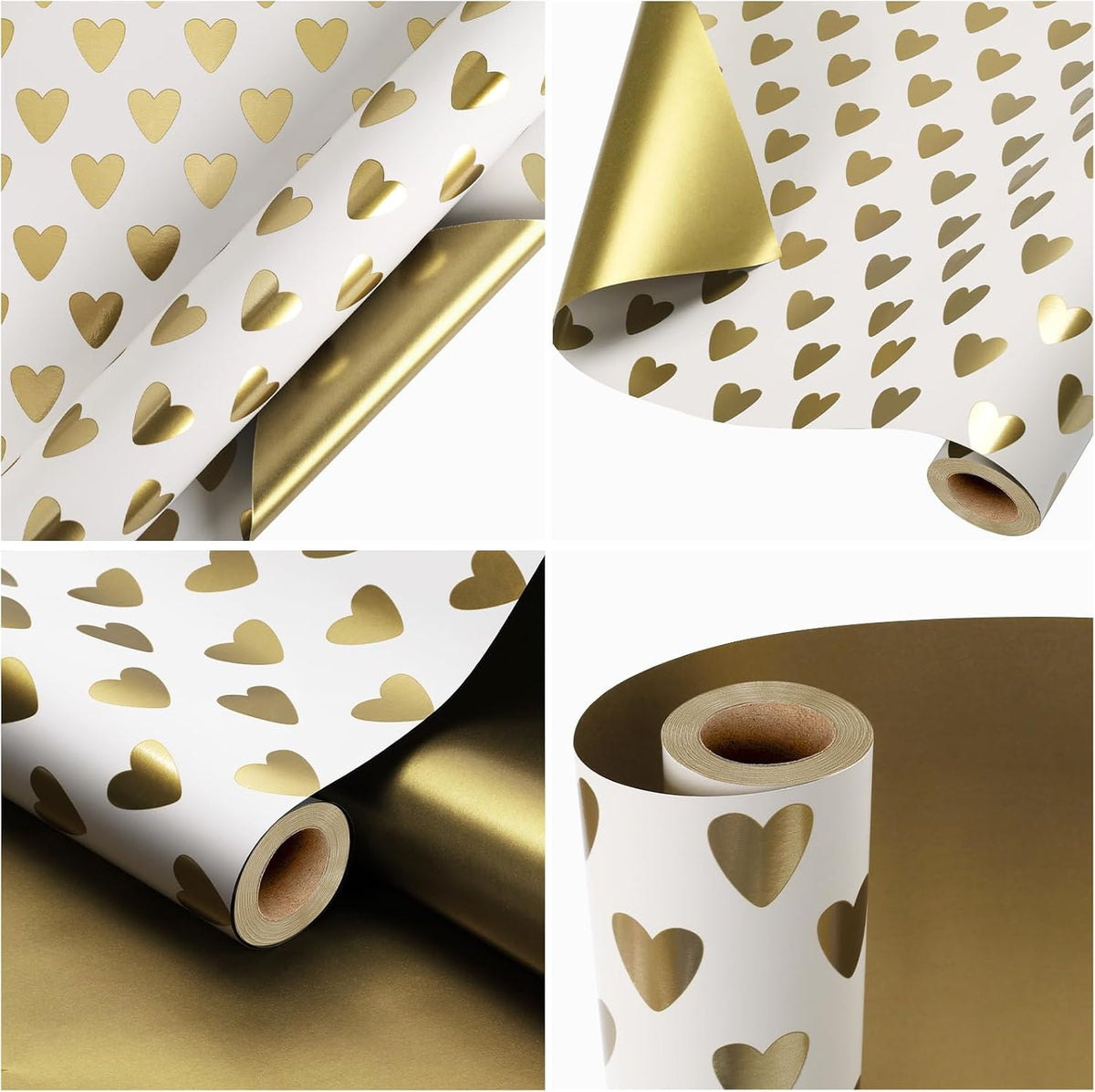 WRAPLA Luxury Wrapping Paper, White Gold Botanical Foil for Wedding Gifts