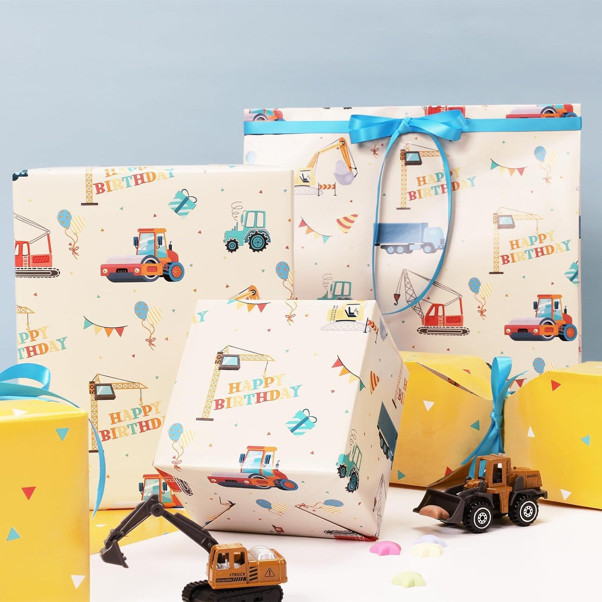 WRAPLA Colorful Wrapping Paper Roll - 17 Inches X 33 Feet (43cm X 10m) - Foil Happy Birthday and Cake Design Gift Wrap Stone Paper for Birthday, Baby Shower, Party, Holiday