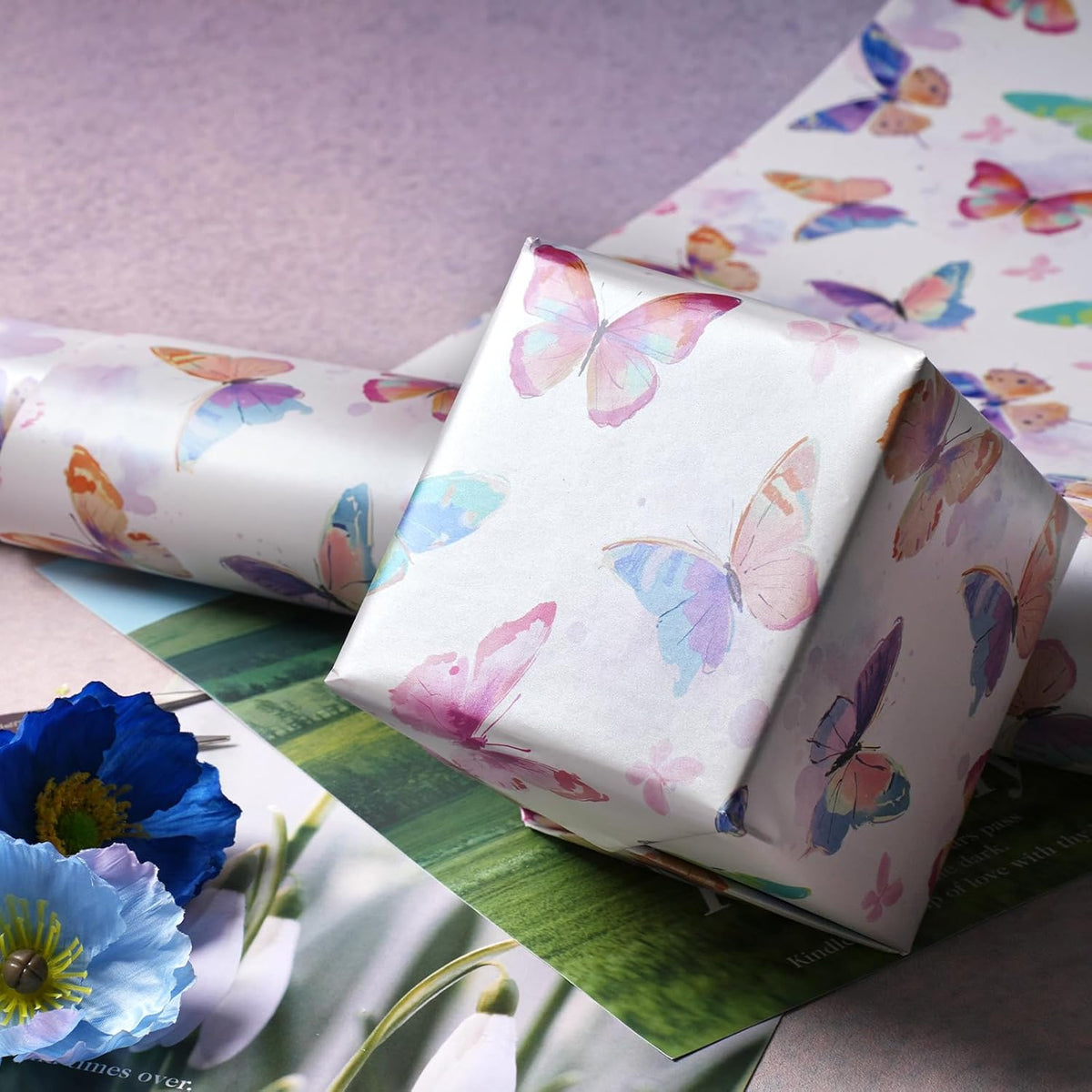 WRAPLA Butterfly Wrapping Paper for Girls Women Birthdays 43cm x 10m