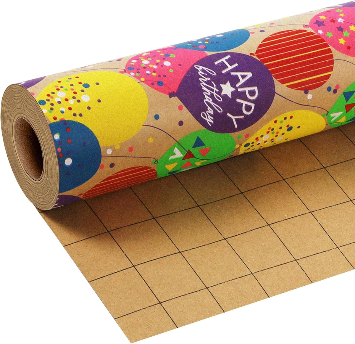 WRAPLA Kraft Birthday Wrapping Paper Colorful Balloons Design for Holiday