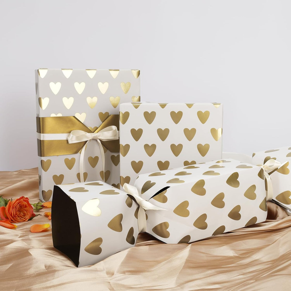 WRAPLA Luxury Wrapping Paper, White Gold Botanical Foil for Wedding Gifts