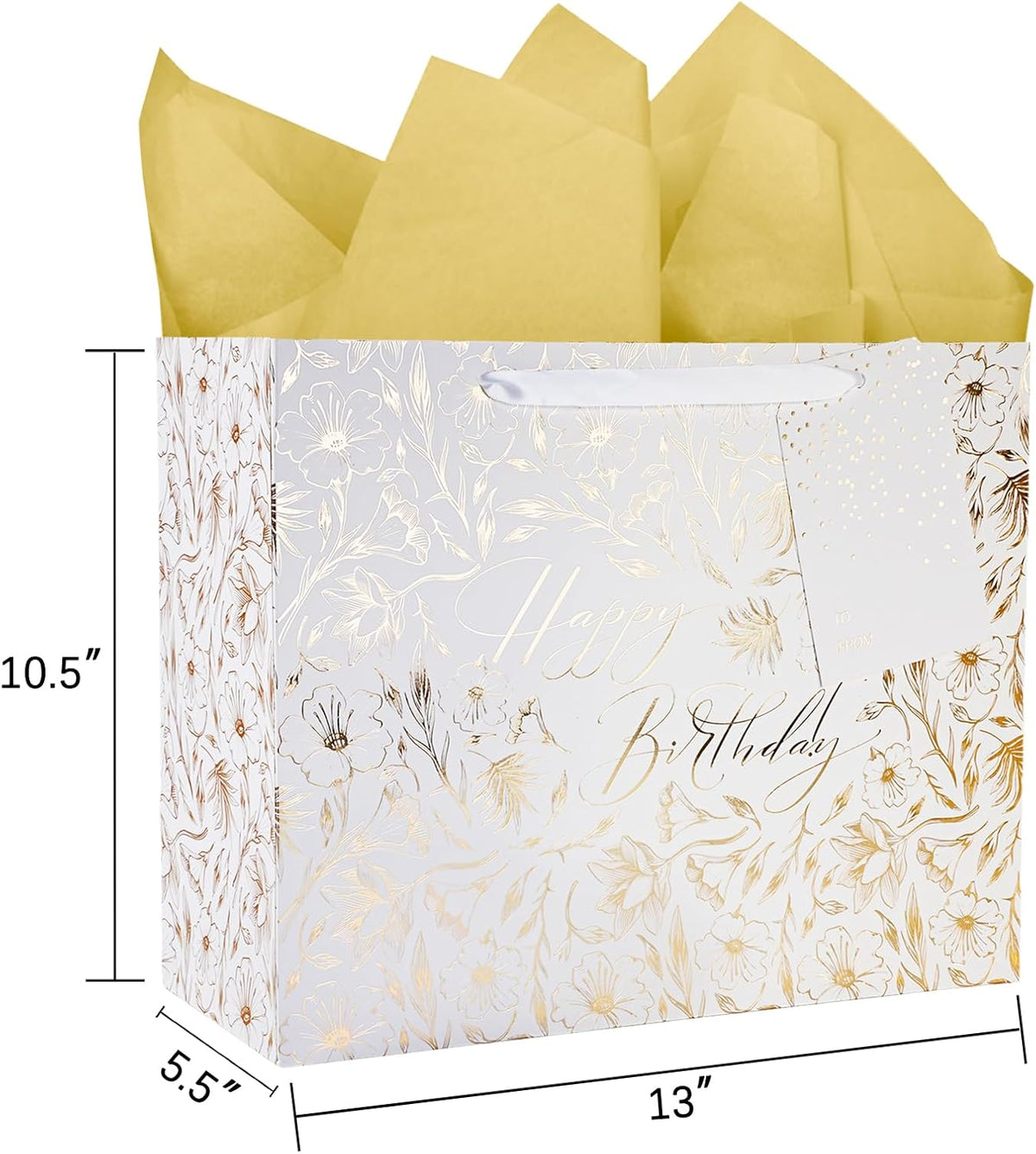 WRAPLA 13" Blue White Peony Paper Gift Bag for Wedding with Tissue & Card