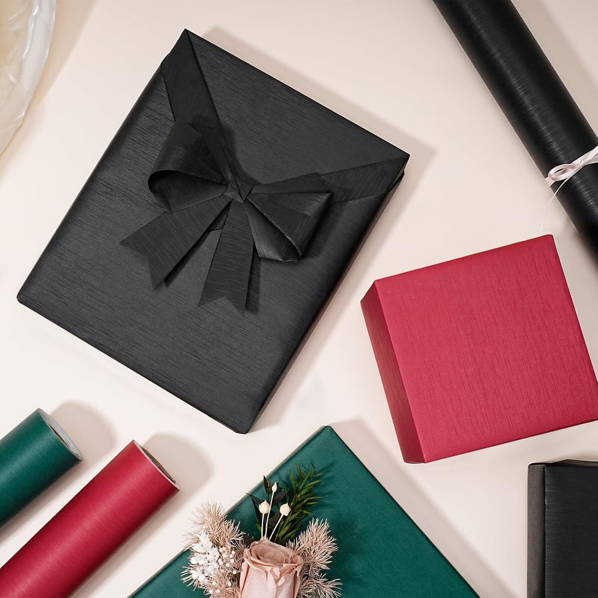 WRAPLA Black Kraft Wrapping Paper Solid Color Matte Textured Paper