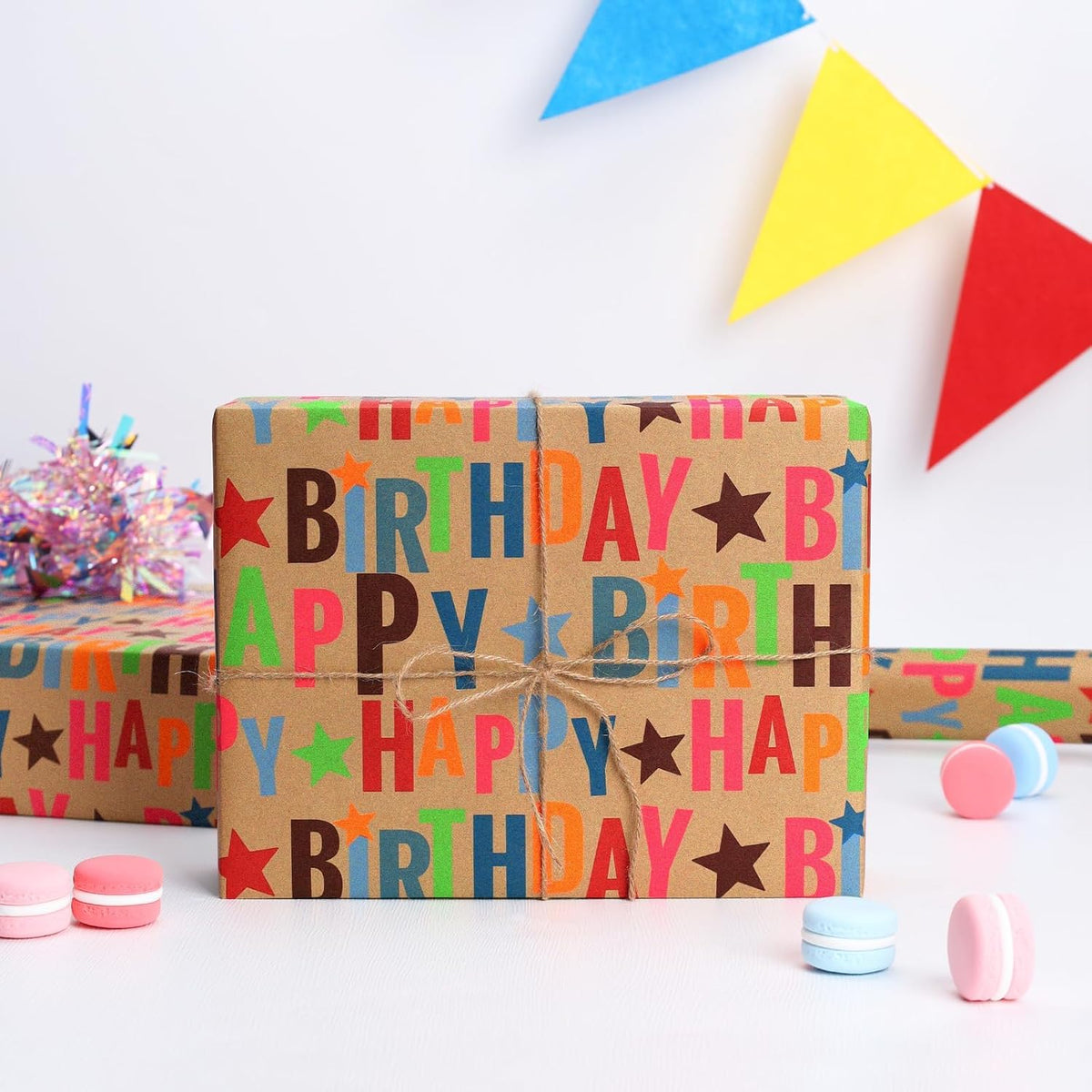 WRAPLA Kraft Birthday Wrapping Paper Colorful Balloons Design for Holiday