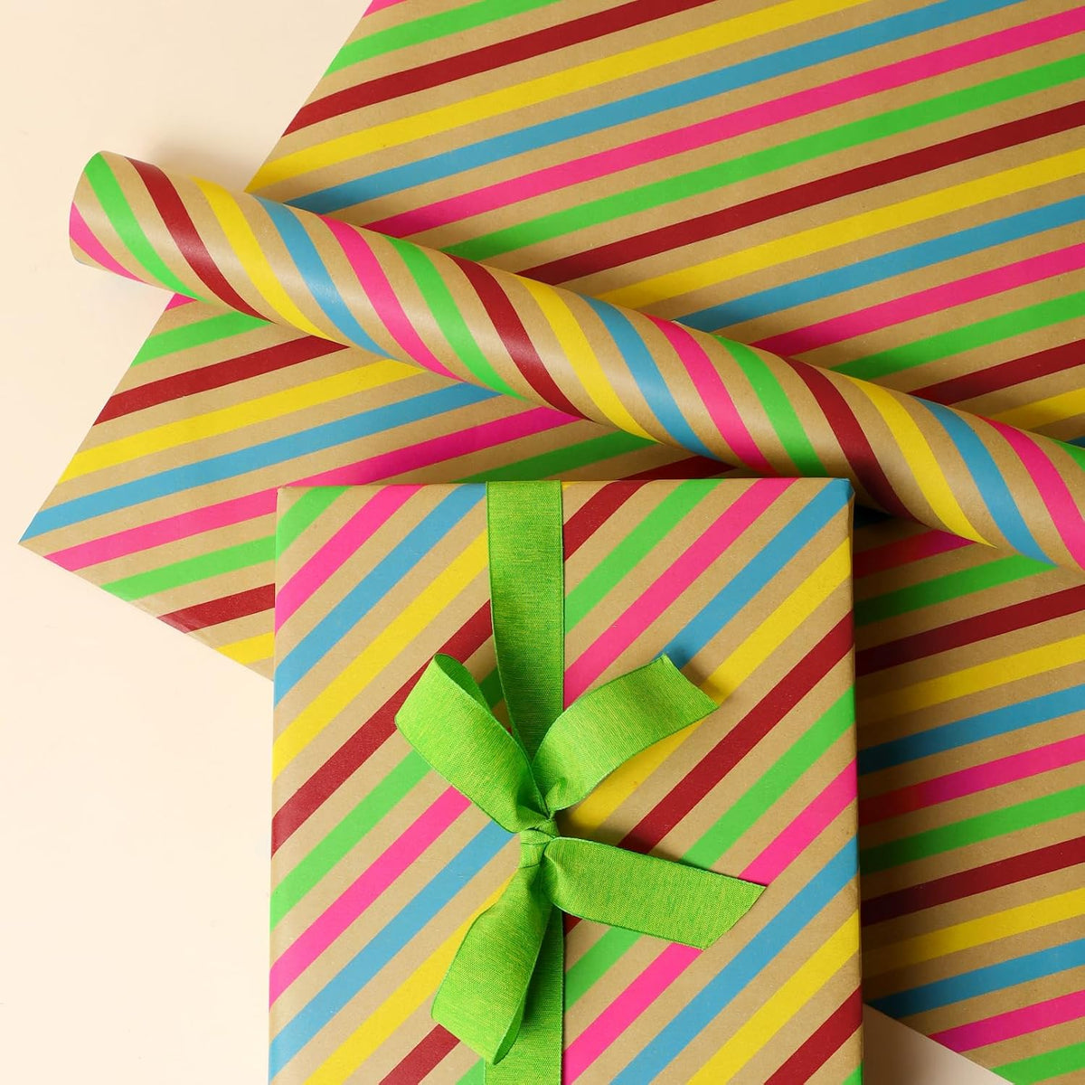 WRAPLA Kraft Birthday Wrapping Paper Colorful Balloons Design for Holiday