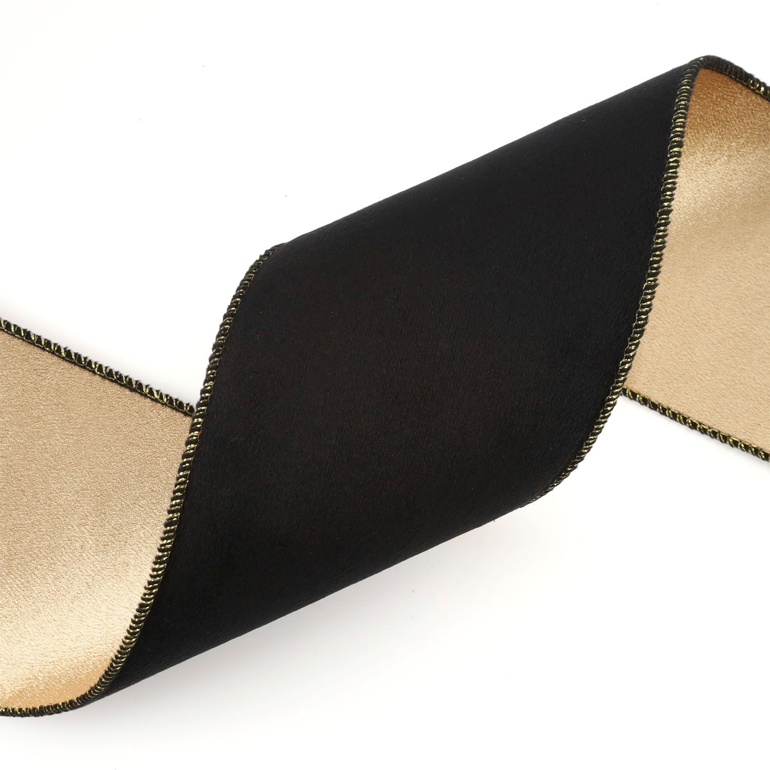 4" REVERSIBLE CLASSIC VELVET/SHIMMER WIRED RIBBON BLACK/GOLD 10 YARD 10X915cm