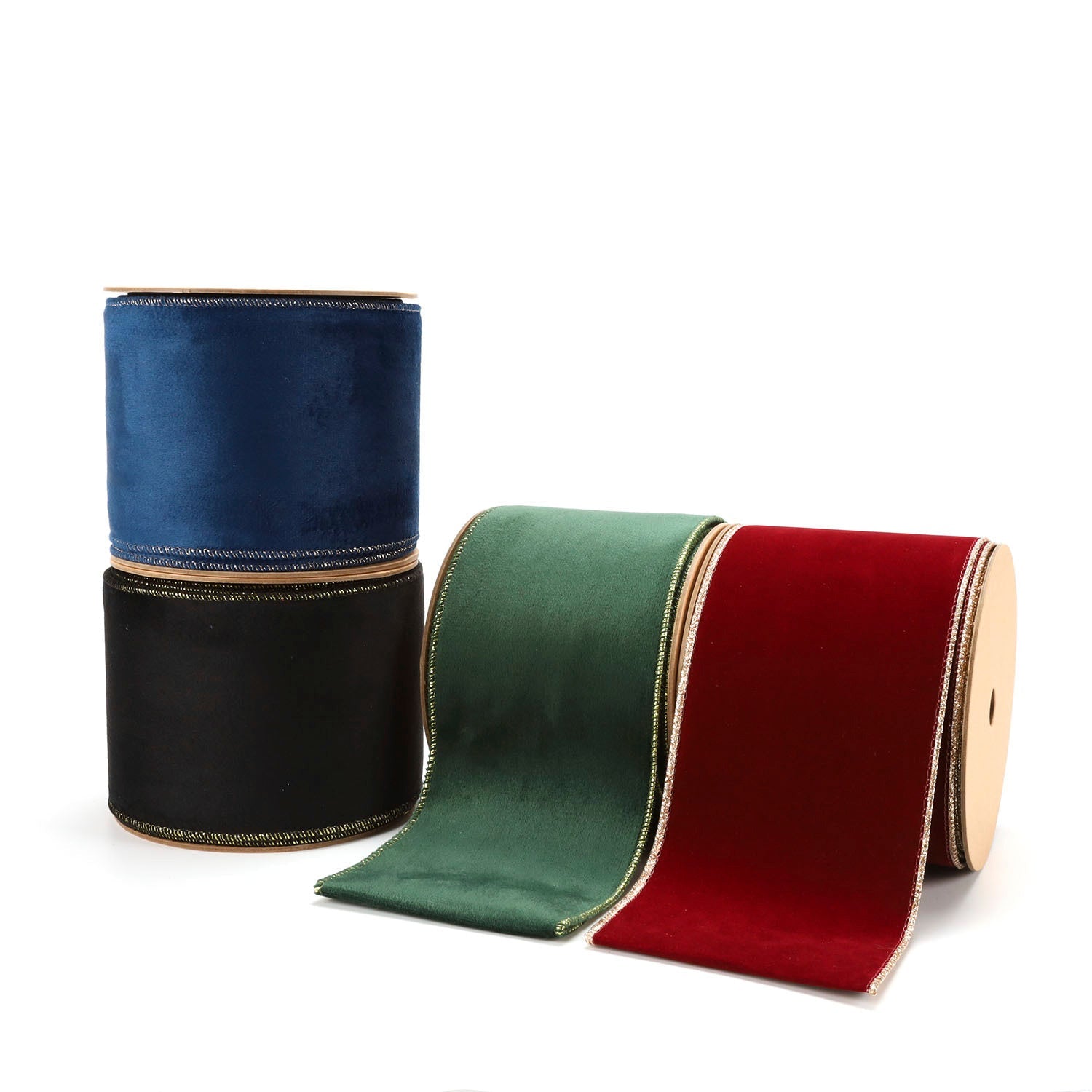 4" REVERSIBLE CLASSIC VELVET/SHIMMER WIRED RIBBON BLACK/GOLD 10 YARD 10X915cm