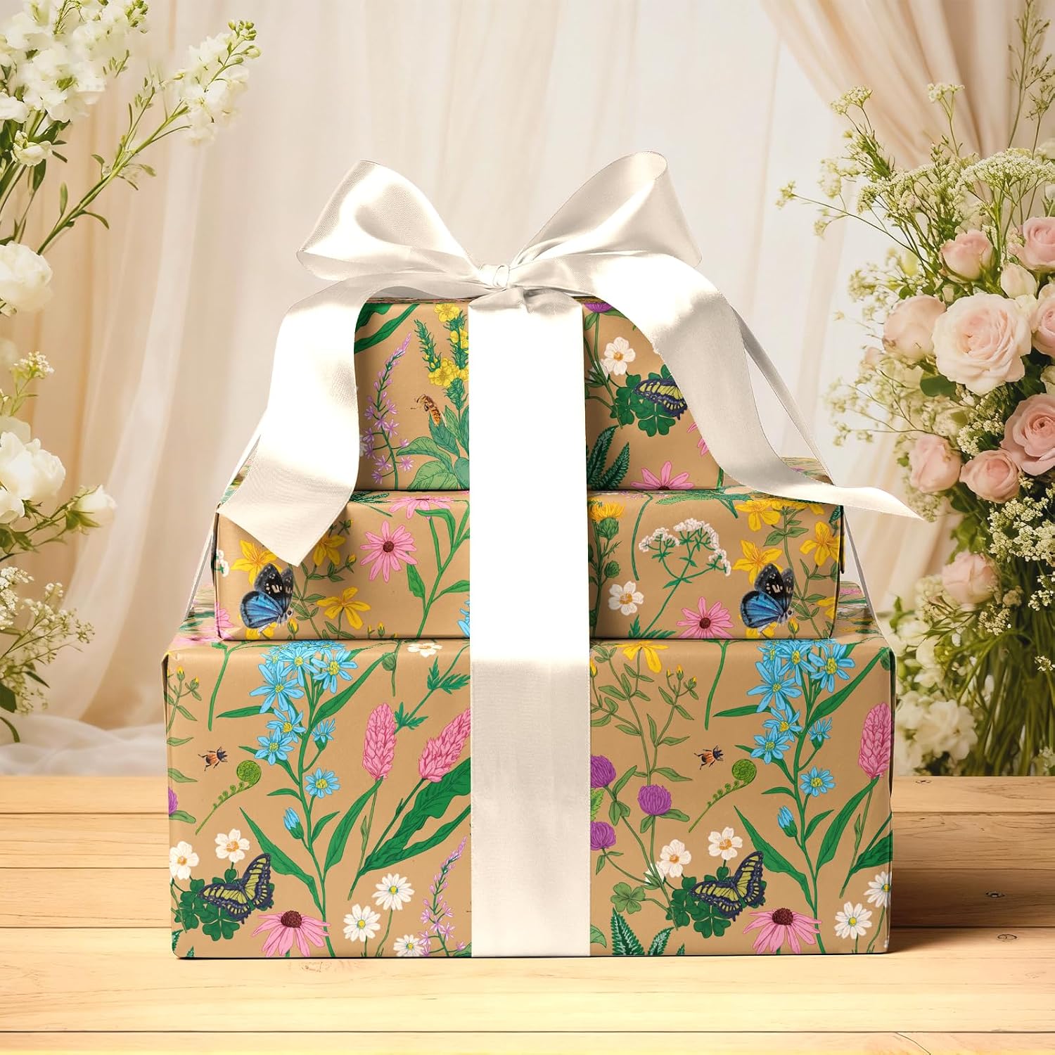WRAPLA Kraft Birthday Wrapping Paper Colorful Balloons Design for Holiday
