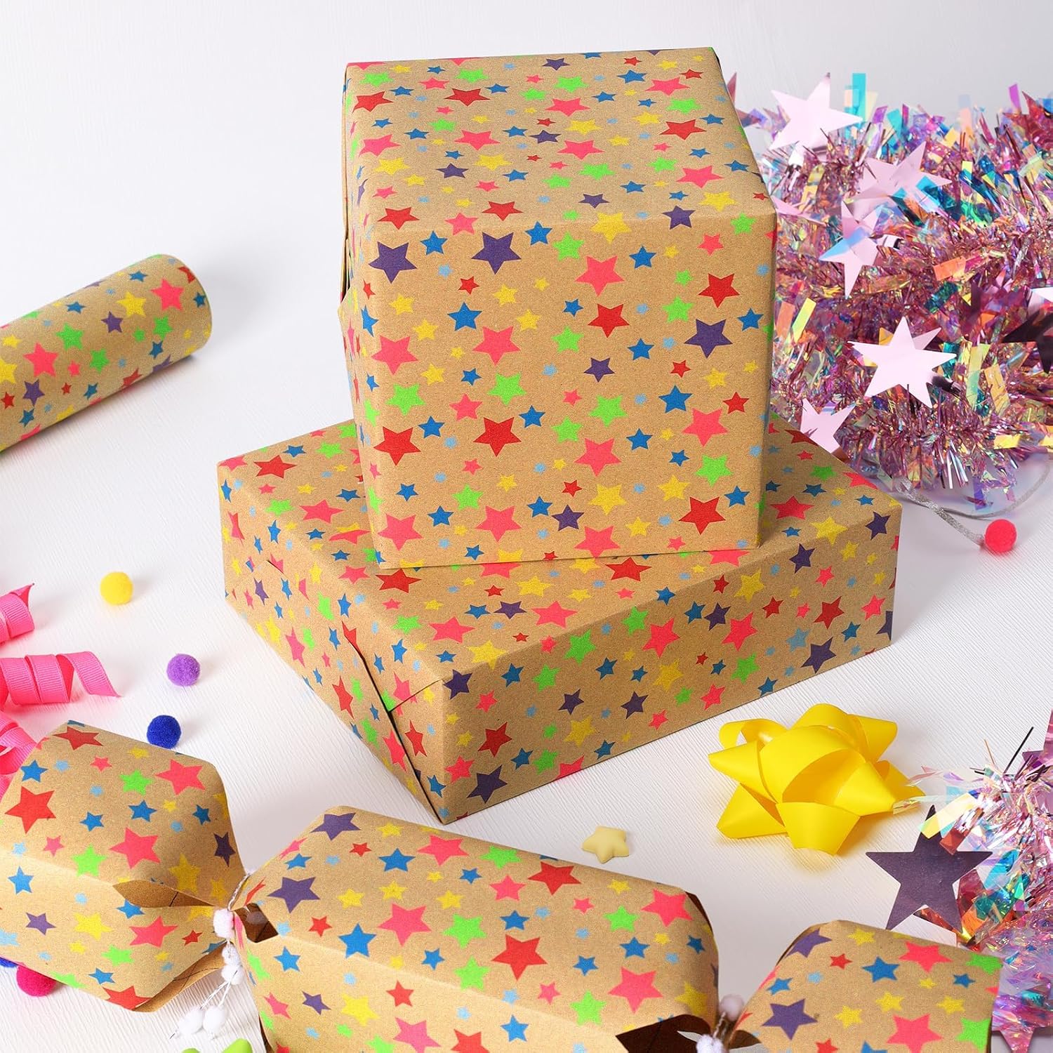 WRAPLA Kraft Birthday Wrapping Paper Colorful Balloons Design for Holiday