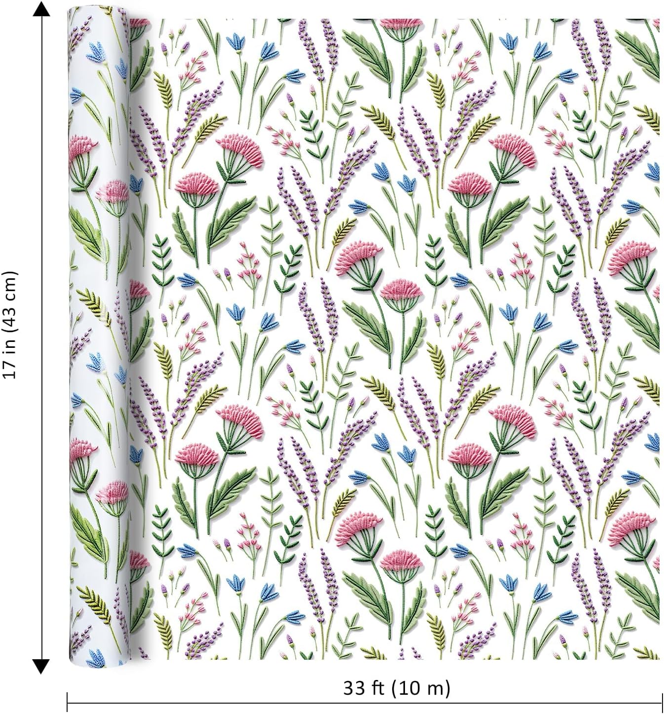 WRAPLA Reversible Wrapping Paper, Blue Floral Pearlescent Print 43cm x 10m