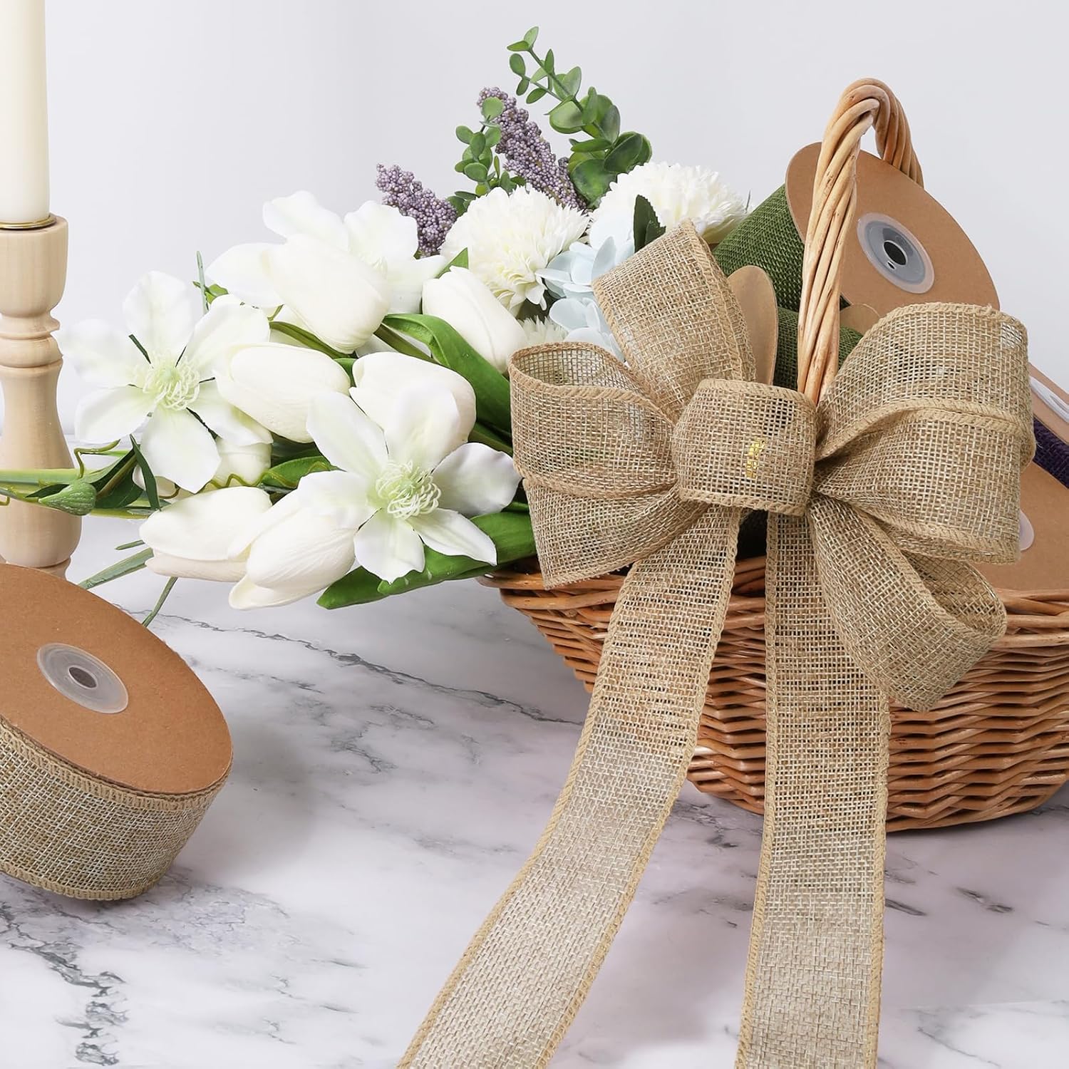 1.5 Inch Natural Burlap Wired Ribbon, Christmas & Gift Wrapping