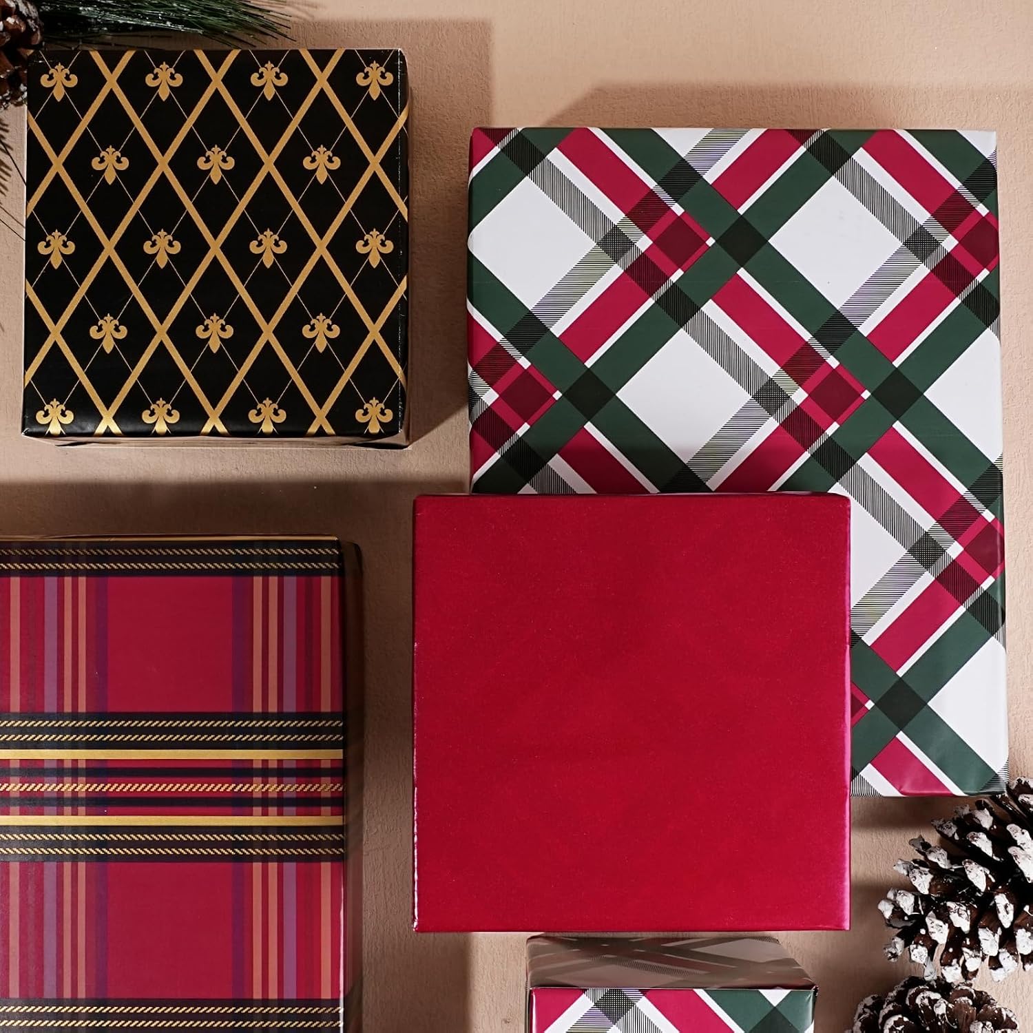 WRAPLA Reversible Christmas Wrapping Paper, Candy Cane Stripes 43cm x 10m