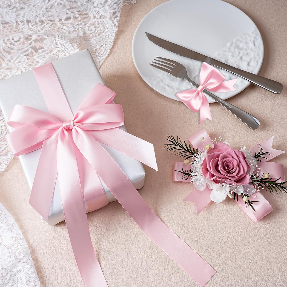 Gold Satin Ribbon 1 Inch x 100 Yards - Double Sided Silk Ribbon for Gift Wrapping Wedding Decoration Bows Bouquet Floral Arrangement Crafts