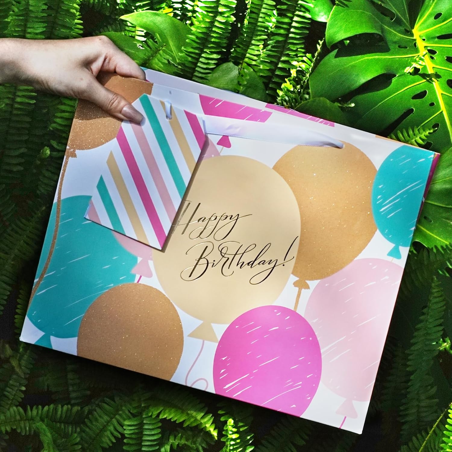 WRAPLA 13" Large Dinosaur Birthday Gift Bag, Blue Holographic Design
