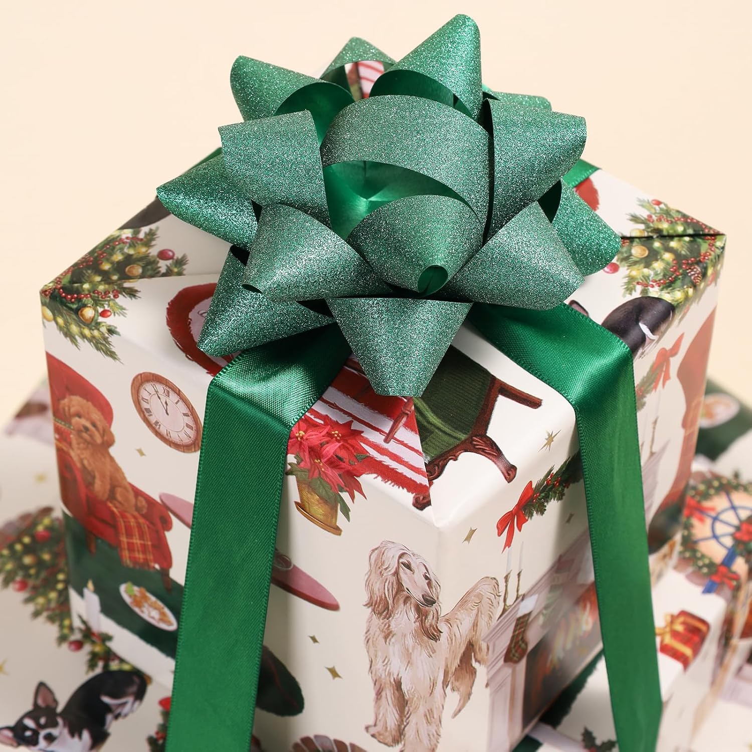 WRAPLA Reversible Christmas Wrapping Paper, Cozy Dog Holiday 43cm x 10m