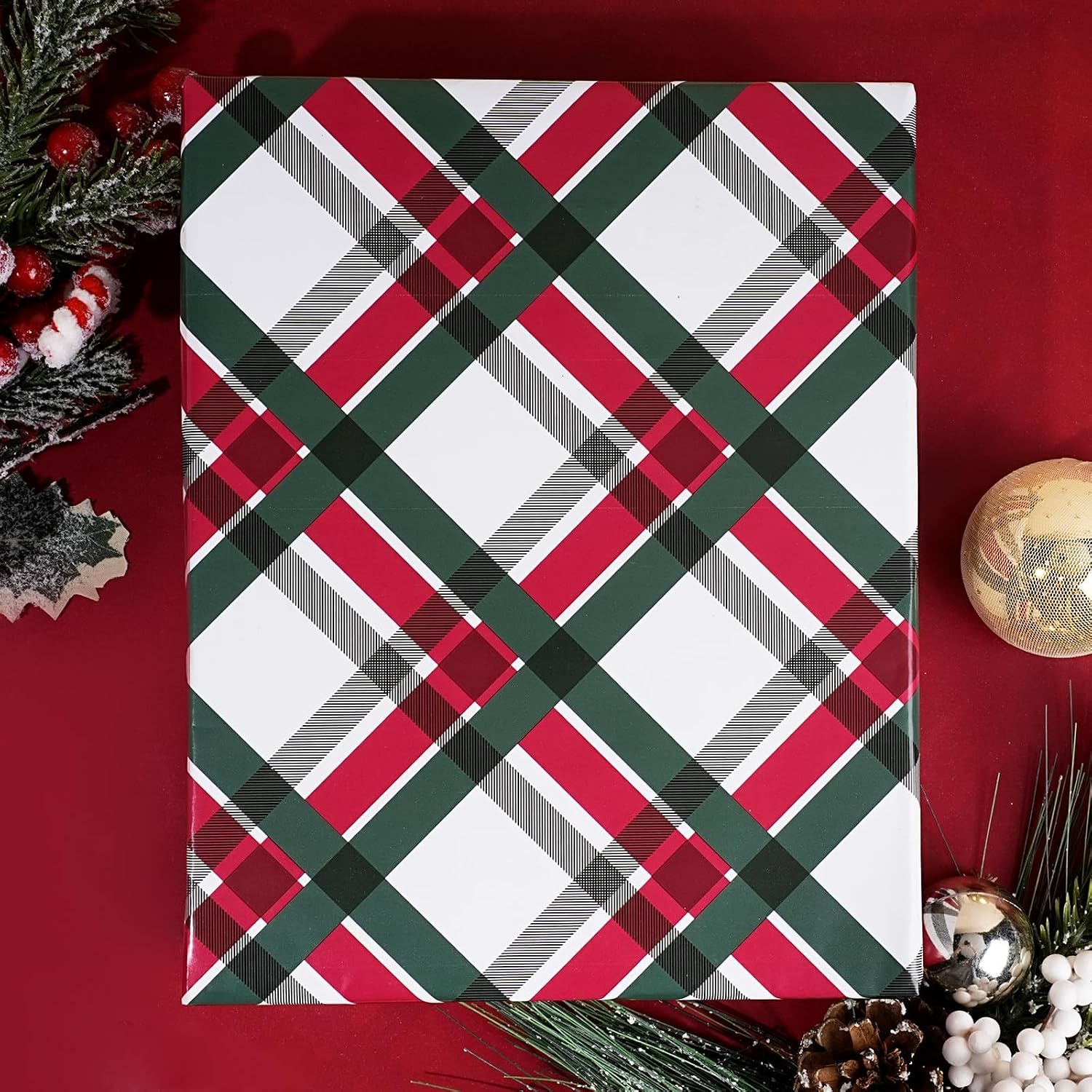 WRAPLA Reversible Christmas Wrapping Paper, Candy Cane Stripes 43cm x 10m