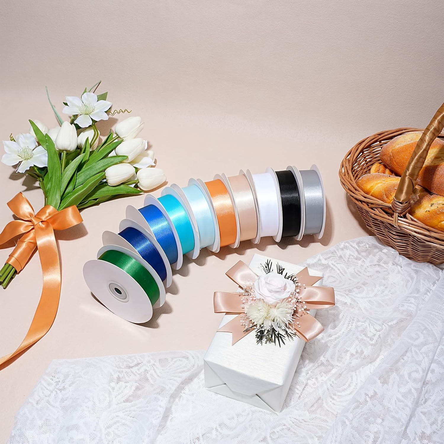 Gold Satin Ribbon 1 Inch x 100 Yards - Double Sided Silk Ribbon for Gift Wrapping Wedding Decoration Bows Bouquet Floral Arrangement Crafts