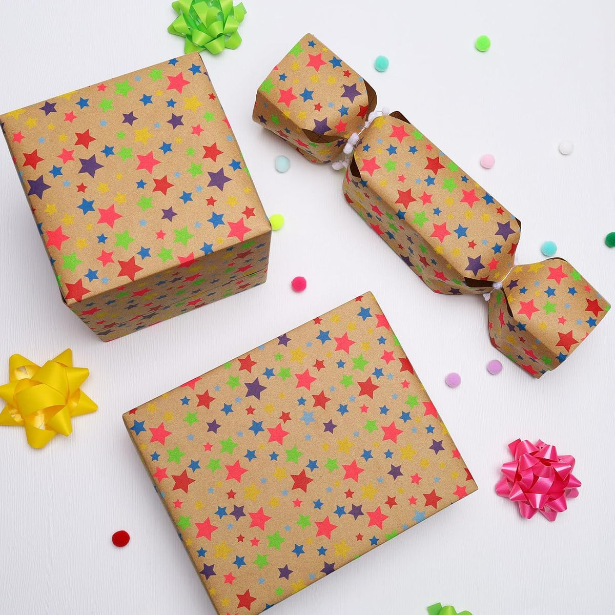 WRAPLA Kraft Birthday Wrapping Paper Colorful Balloons Design for Holiday