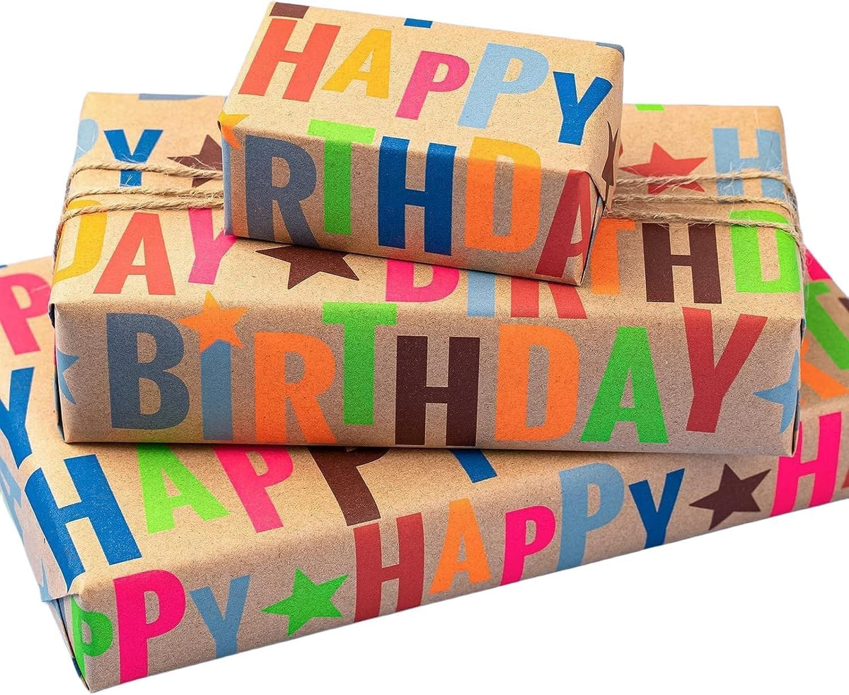WRAPLA Kraft Birthday Wrapping Paper Colorful Balloons Design for Holiday