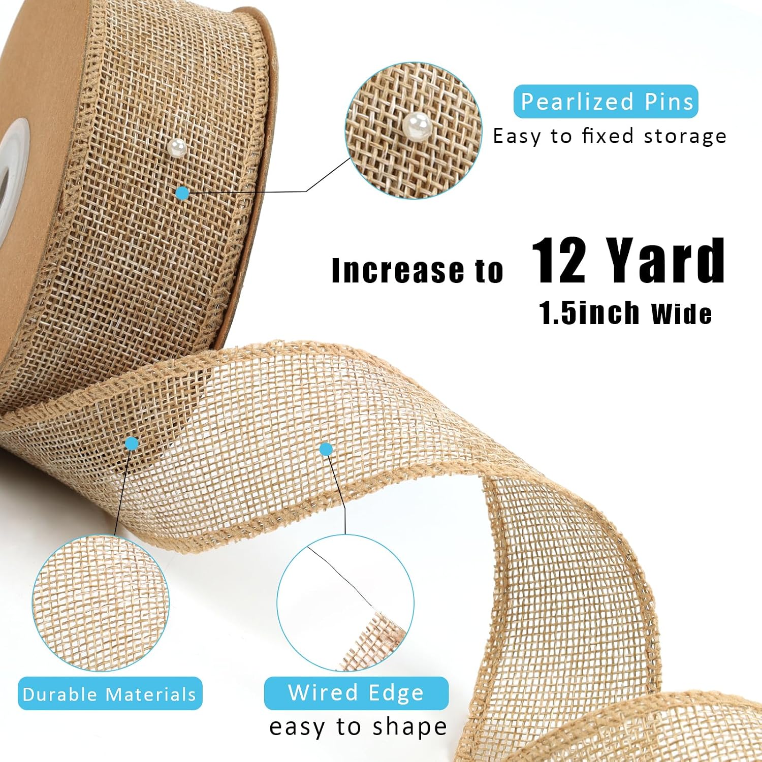 1.5 Inch Natural Burlap Wired Ribbon, Christmas & Gift Wrapping