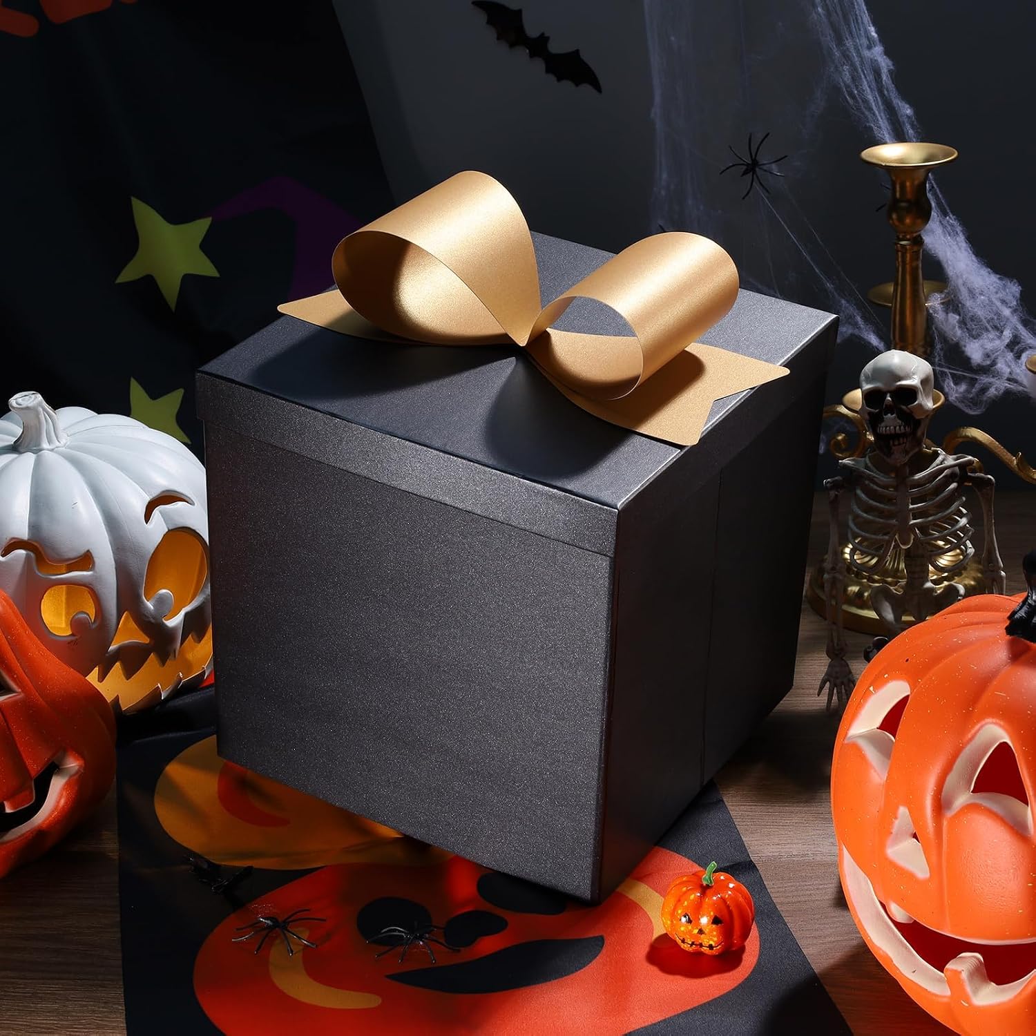 WRAPLA Large Black Gift Boxes with Lids, 10x10x10 Inch Foldable Design
