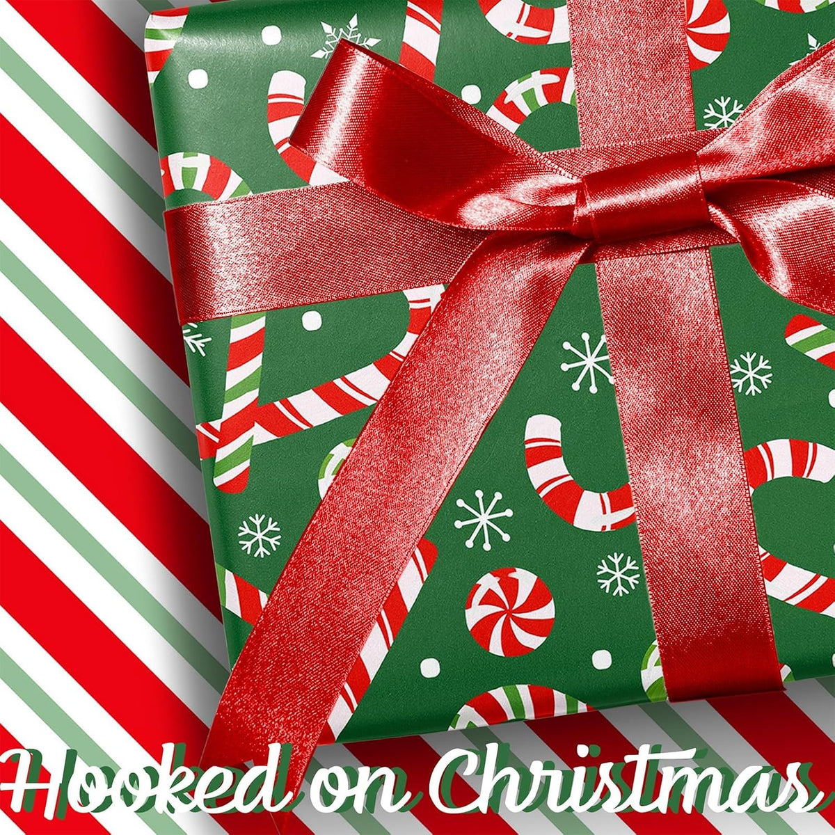 WRAPLA Reversible Christmas Wrapping Paper, Candy Cane Stripes 43cm x 10m