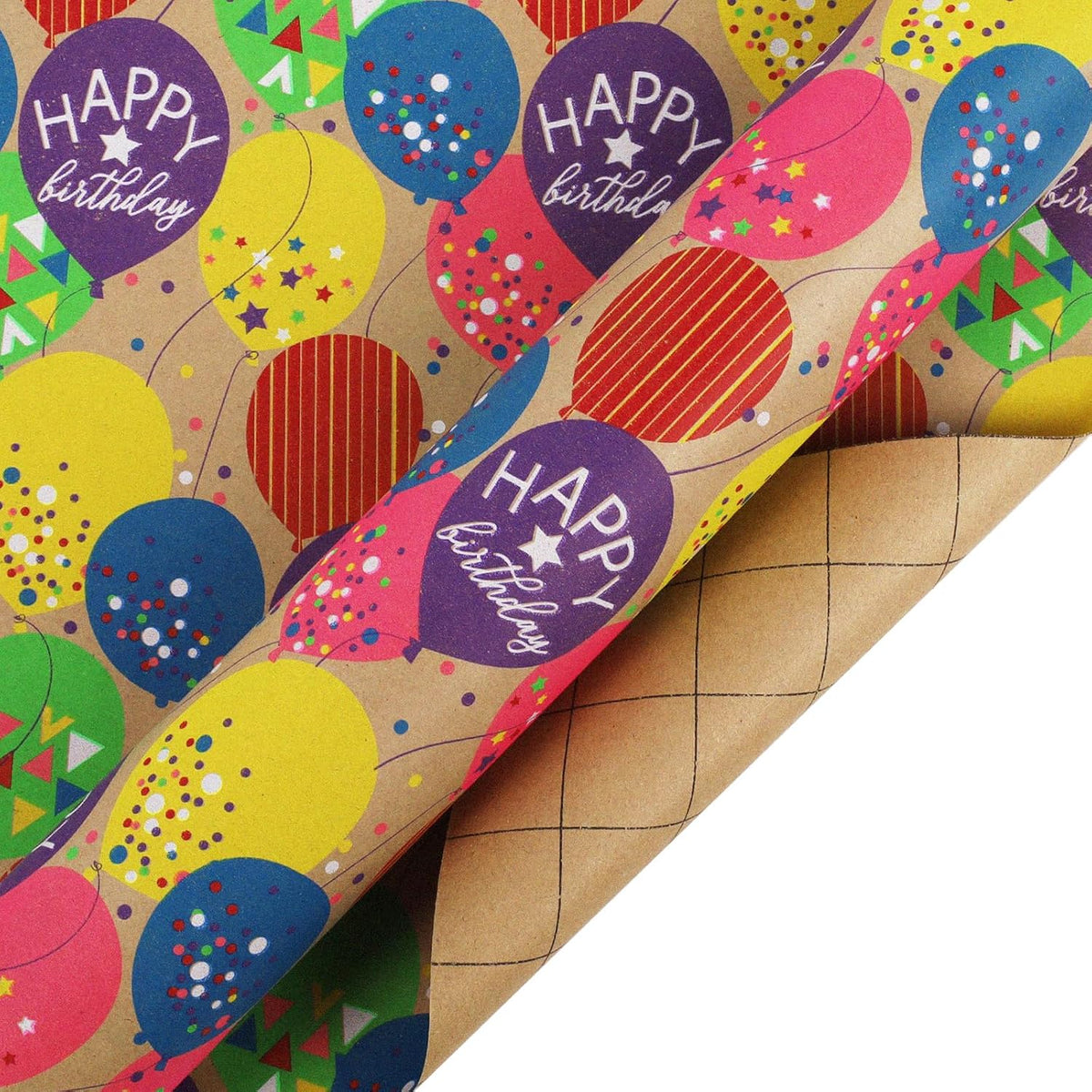 WRAPLA Kraft Birthday Wrapping Paper Colorful Balloons Design for Holiday
