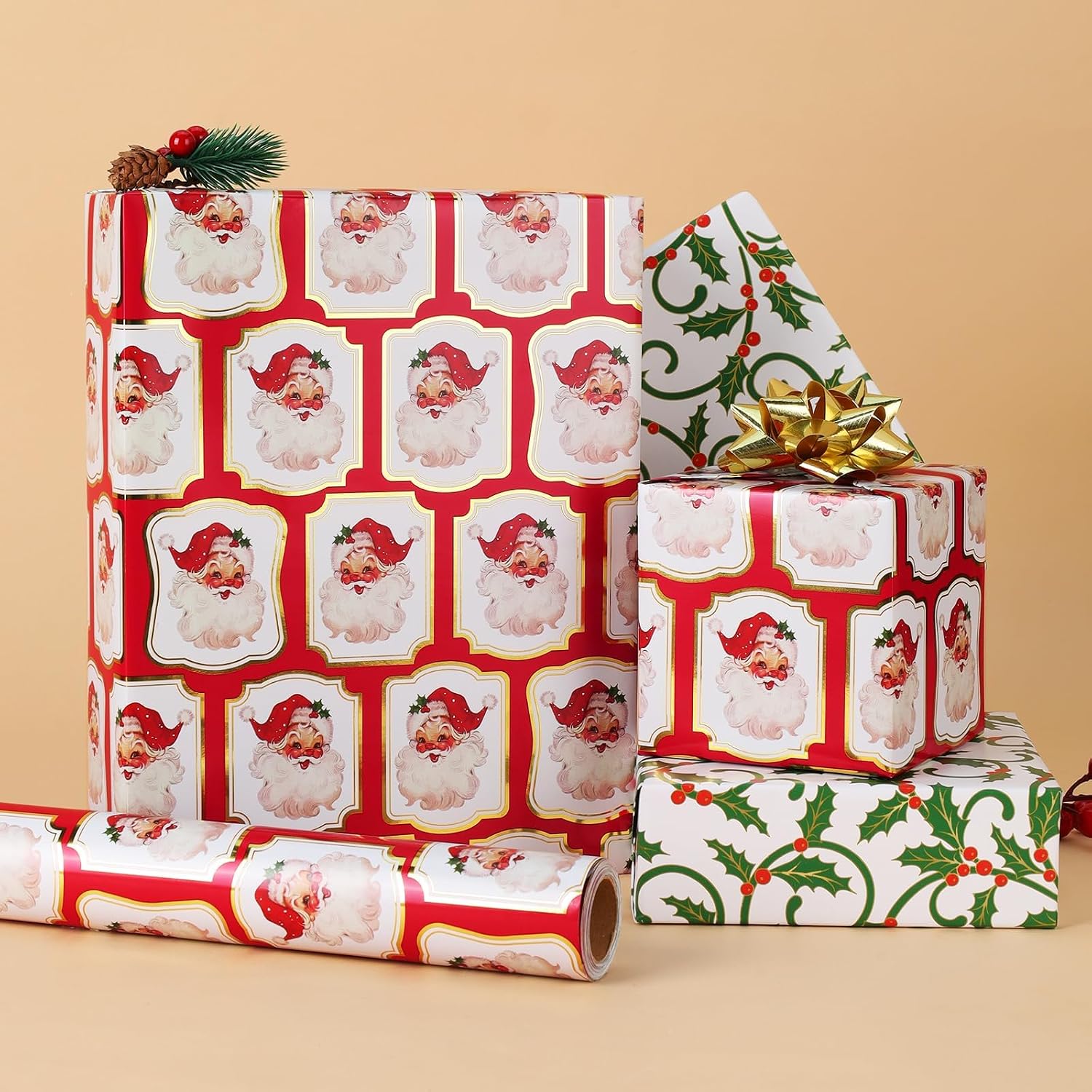 WRAPLA Reversible Christmas Wrapping Paper, Cozy Dog Holiday 43cm x 10m