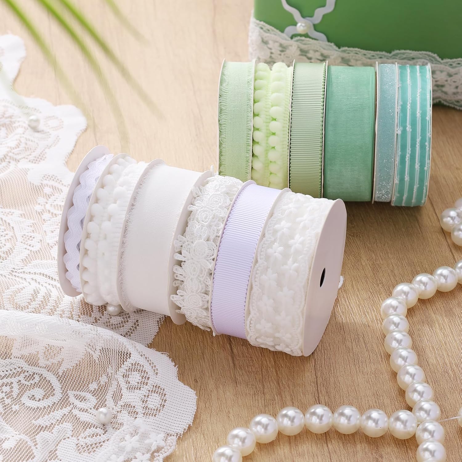 Black Ribbons for Crafts 6 Rolls, 30 Yards, Polka Dot & Glitter