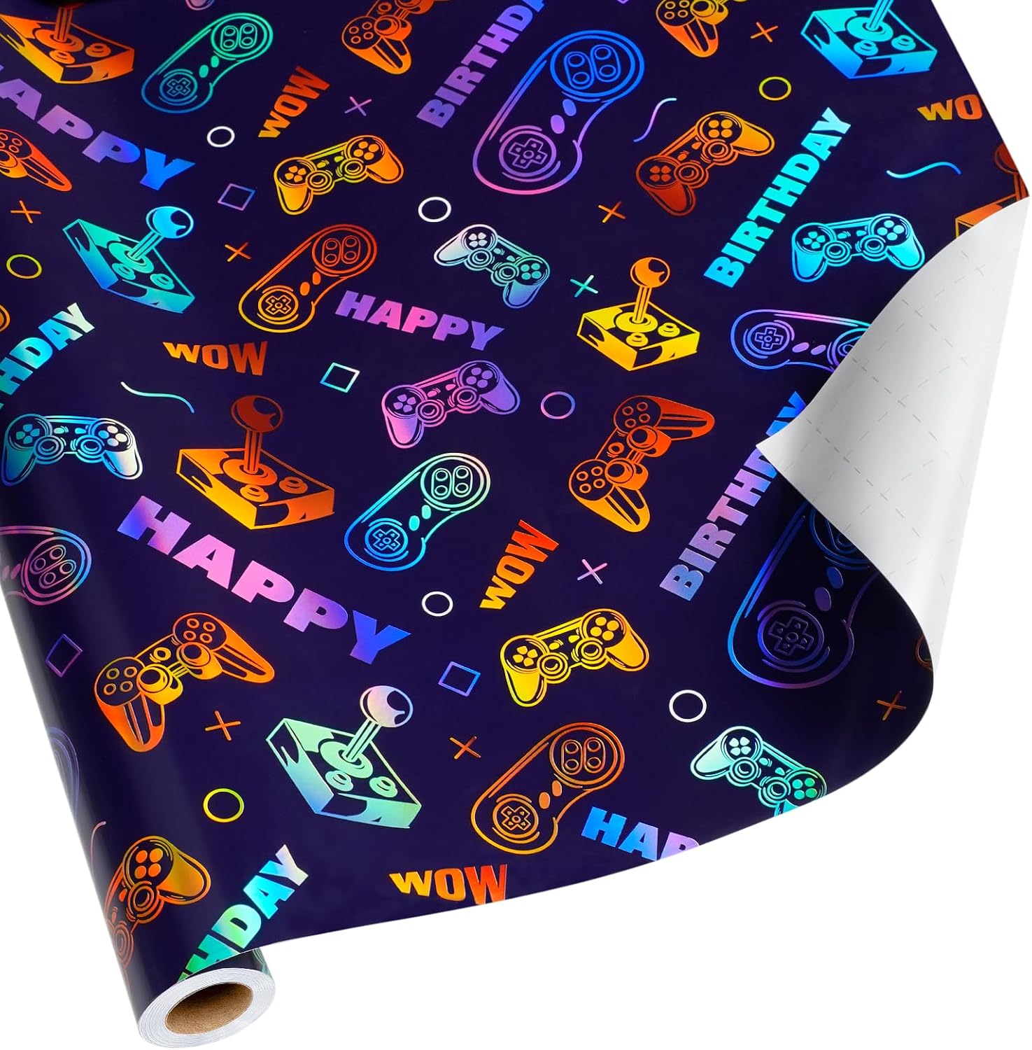 WRAPLA Colorful Wrapping Paper Roll - 17 Inches X 33 Feet (43cm X 10m) - Foil Happy Birthday and Cake Design Gift Wrap Stone Paper for Birthday, Baby Shower, Party, Holiday