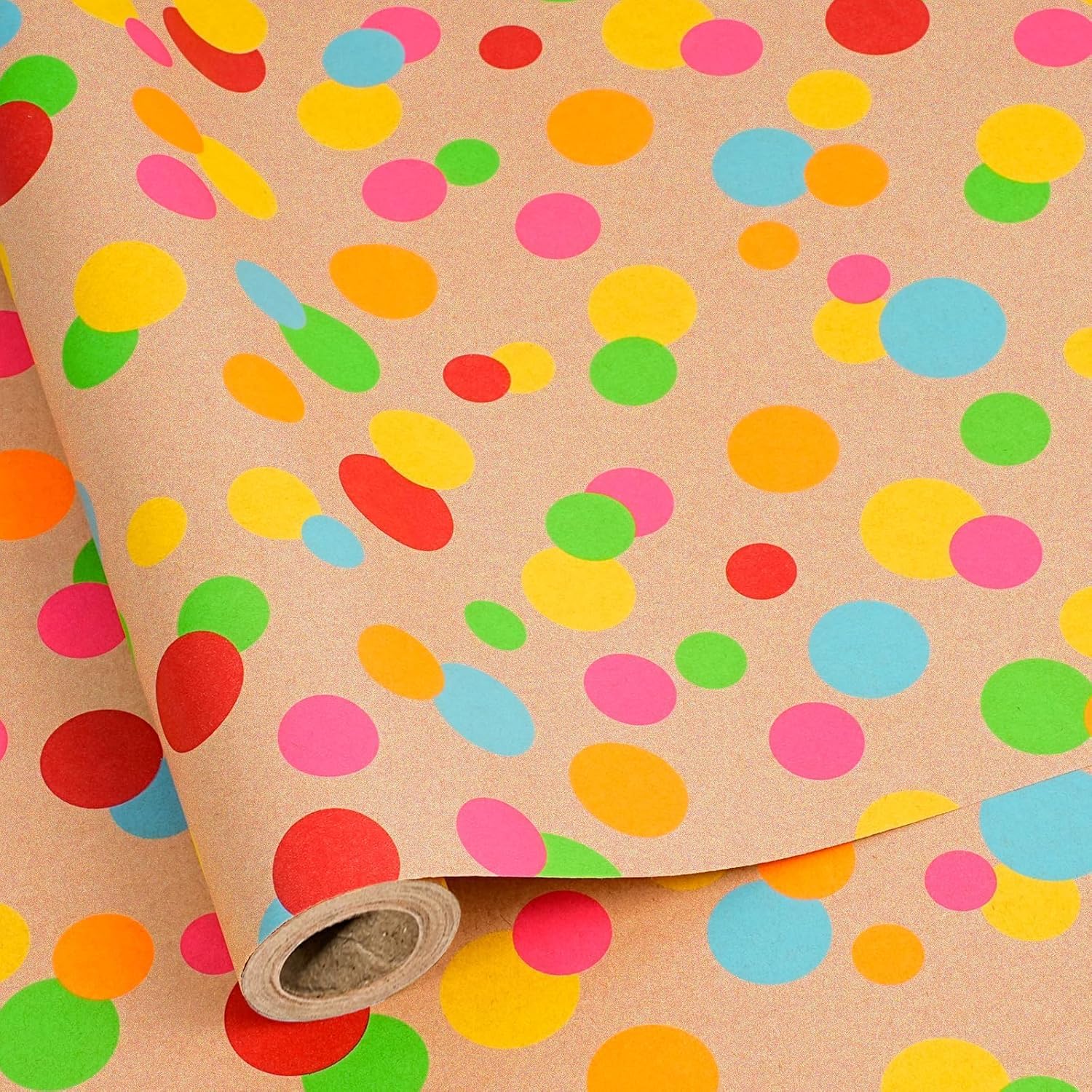 WRAPLA Kraft Birthday Wrapping Paper Colorful Balloons Design for Holiday