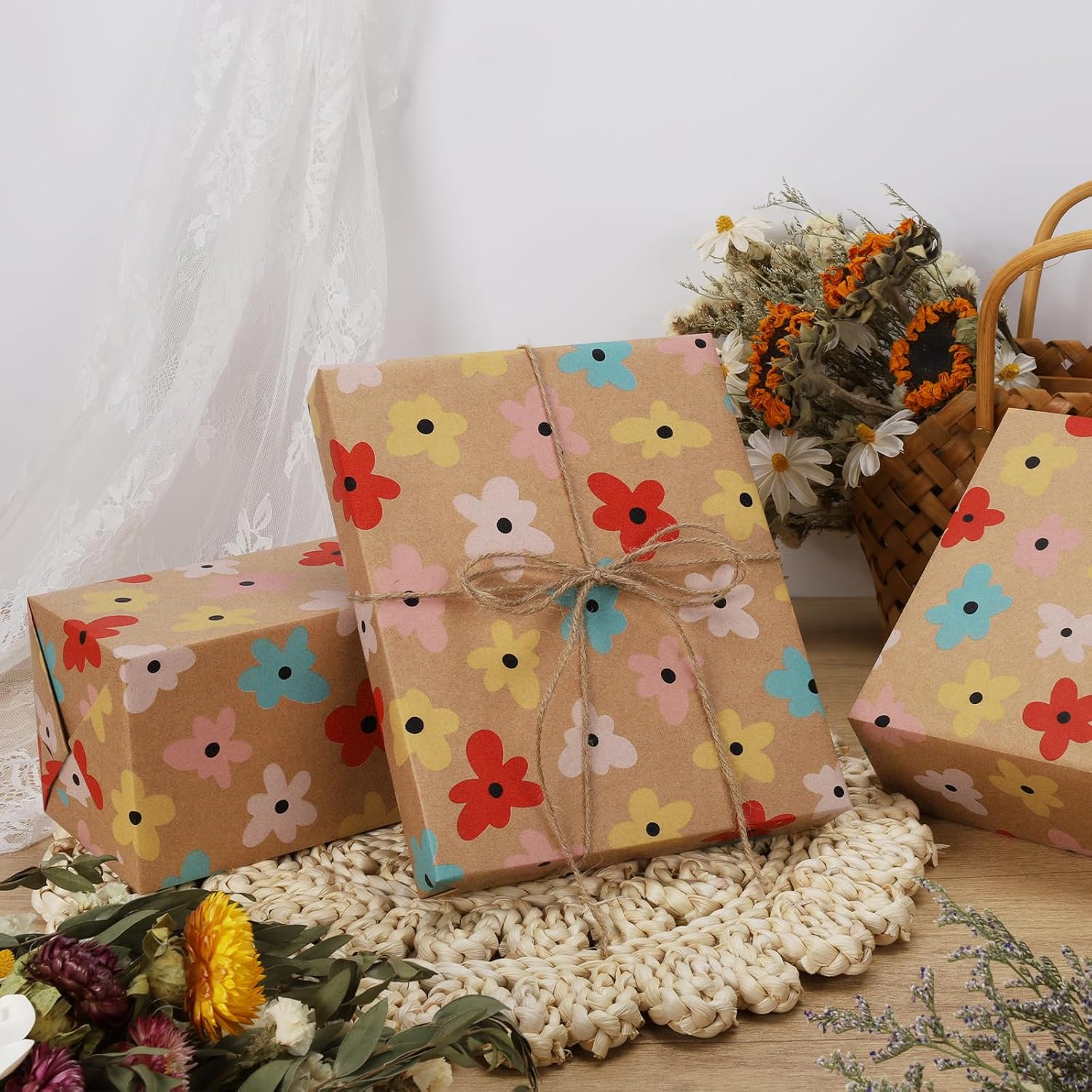 WRAPLA Kraft Birthday Wrapping Paper Colorful Balloons Design for Holiday