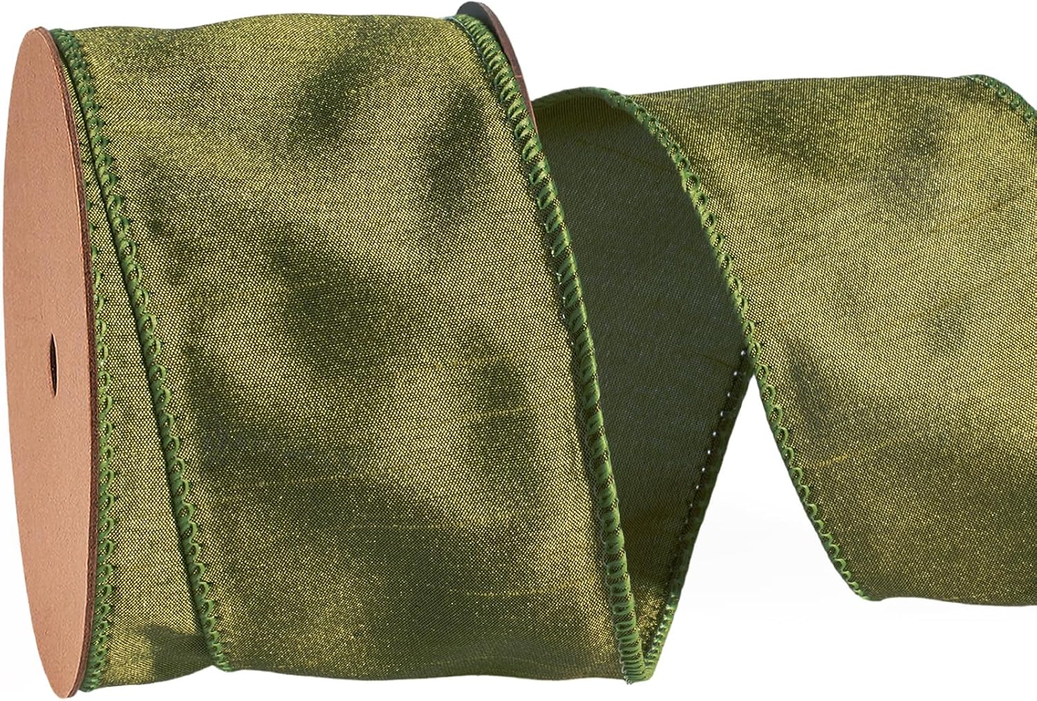 Moss Ribbon Wired 1 Inch x 10 Yards, Dupioni Christmas Decor
