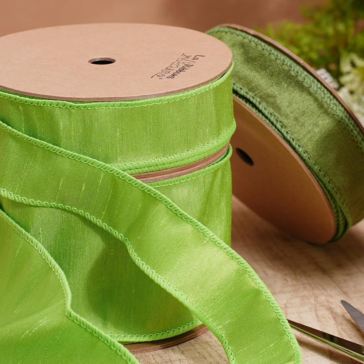 Moss Ribbon Wired 1 Inch x 10 Yards, Dupioni Christmas Decor