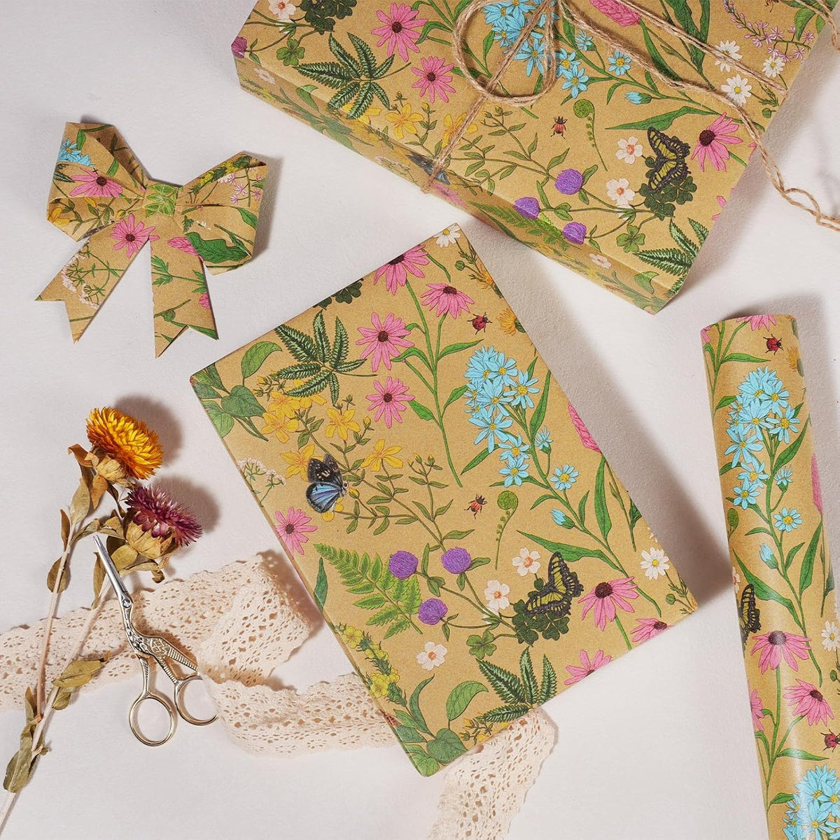 WRAPLA Kraft Birthday Wrapping Paper Colorful Balloons Design for Holiday