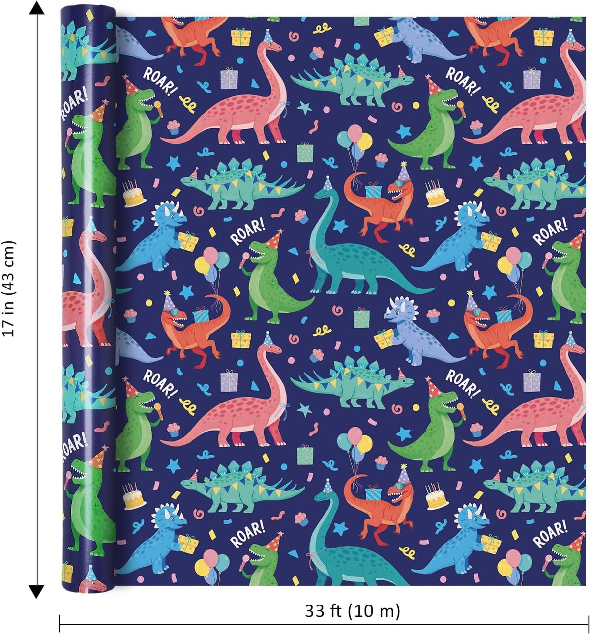 WRAPLA Colorful Wrapping Paper Roll - 17 Inches X 33 Feet (43cm X 10m) - Foil Happy Birthday and Cake Design Gift Wrap Stone Paper for Birthday, Baby Shower, Party, Holiday