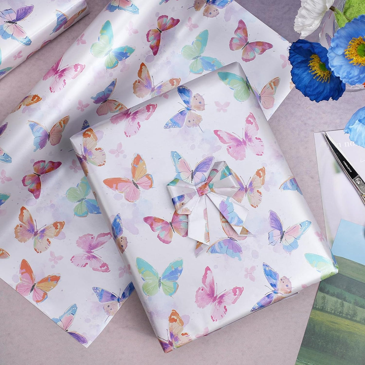 WRAPLA Butterfly Wrapping Paper for Girls Women Birthdays 43cm x 10m