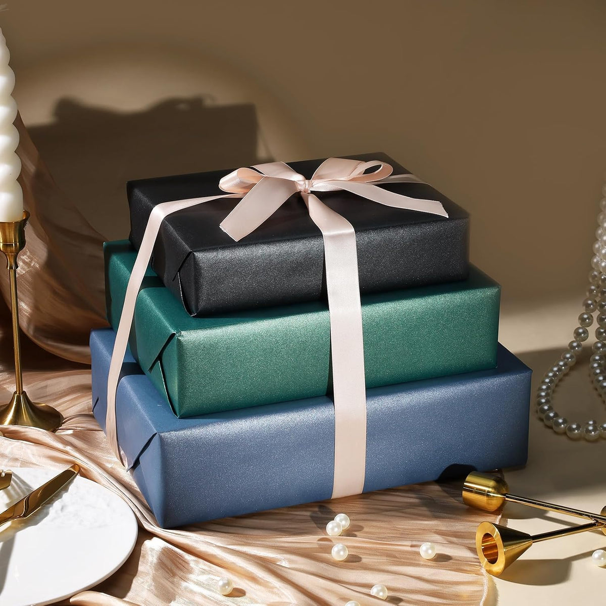 WRAPLA Black Pearly-Lustre Wrapping Paper Mini Roll, Solid Color