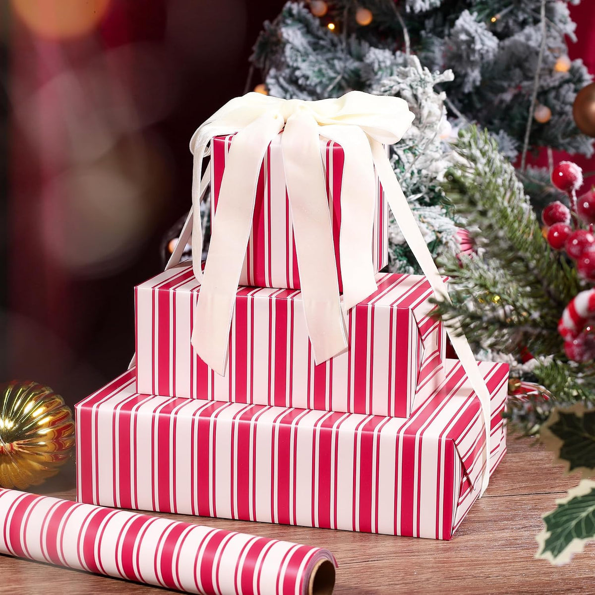 WRAPLA Reversible Christmas Wrapping Paper, Candy Cane Stripes 43cm x 10m