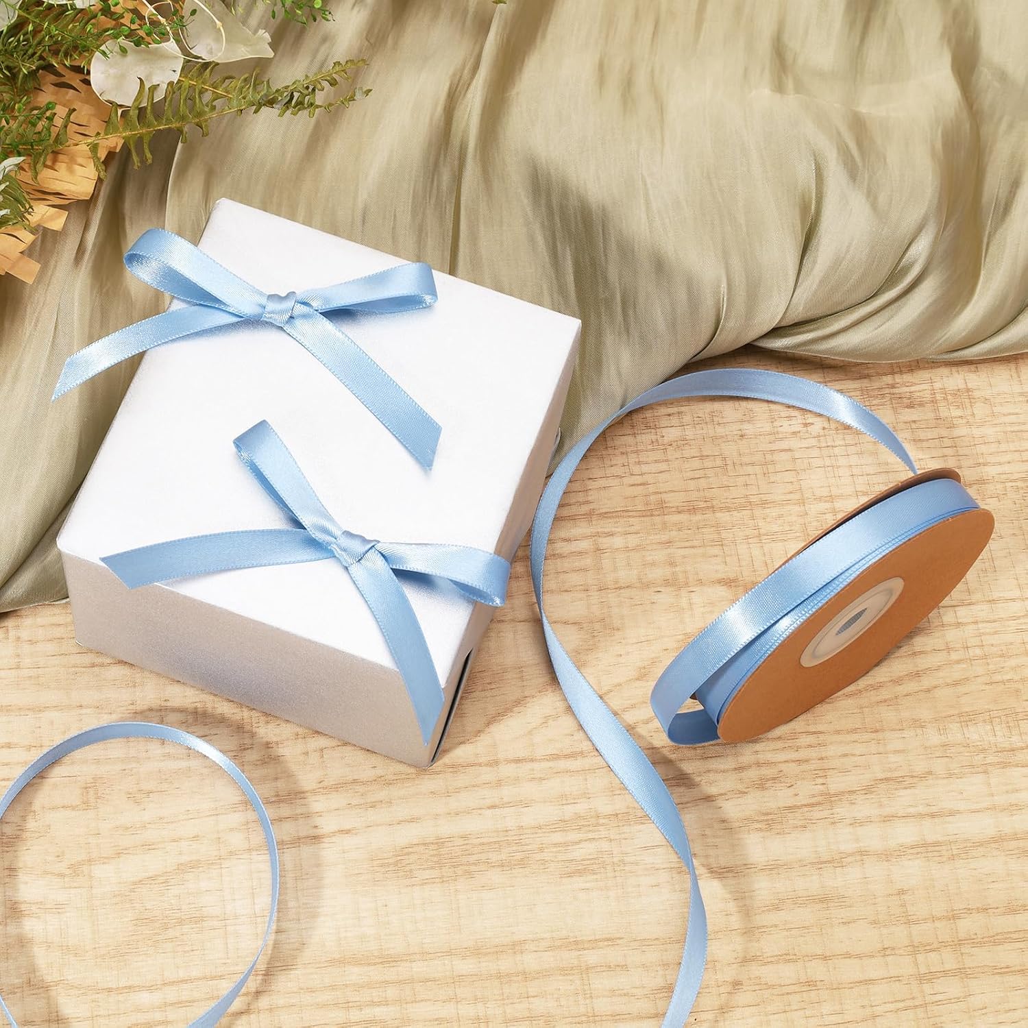 Light Blue Satin Ribbon 3 Inch 10 Yards Double Faced Luxury Baby Blue Silk Ribbon for Gift Wrapping Flower Bouquets Bow Christmas Wedding Party Decoration