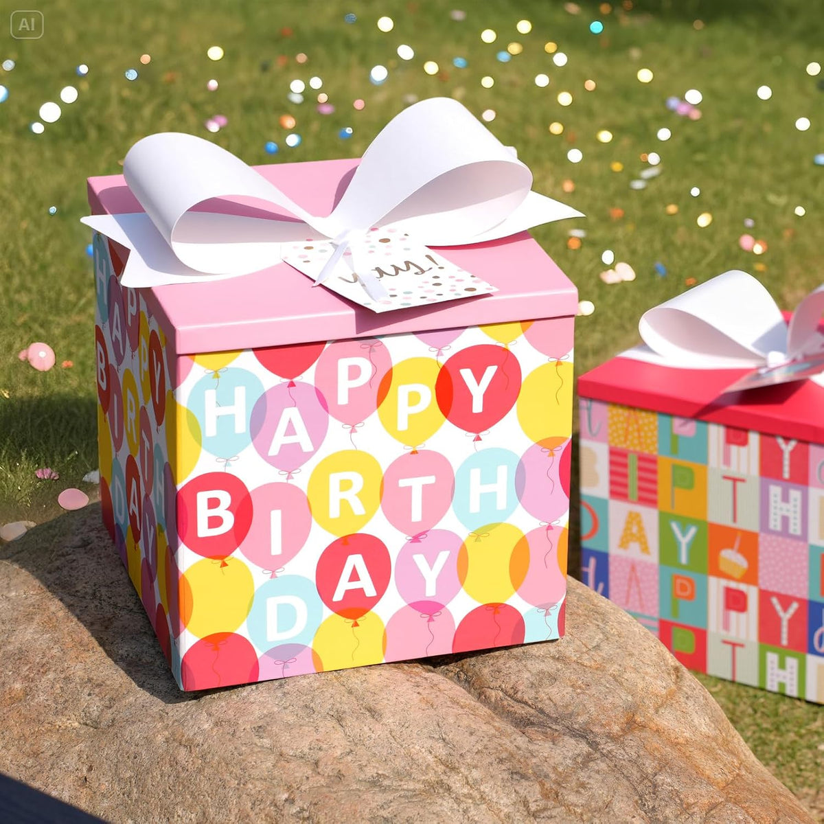 WRAPLA Large Black Gift Boxes with Lids, 10x10x10 Inch Foldable Design